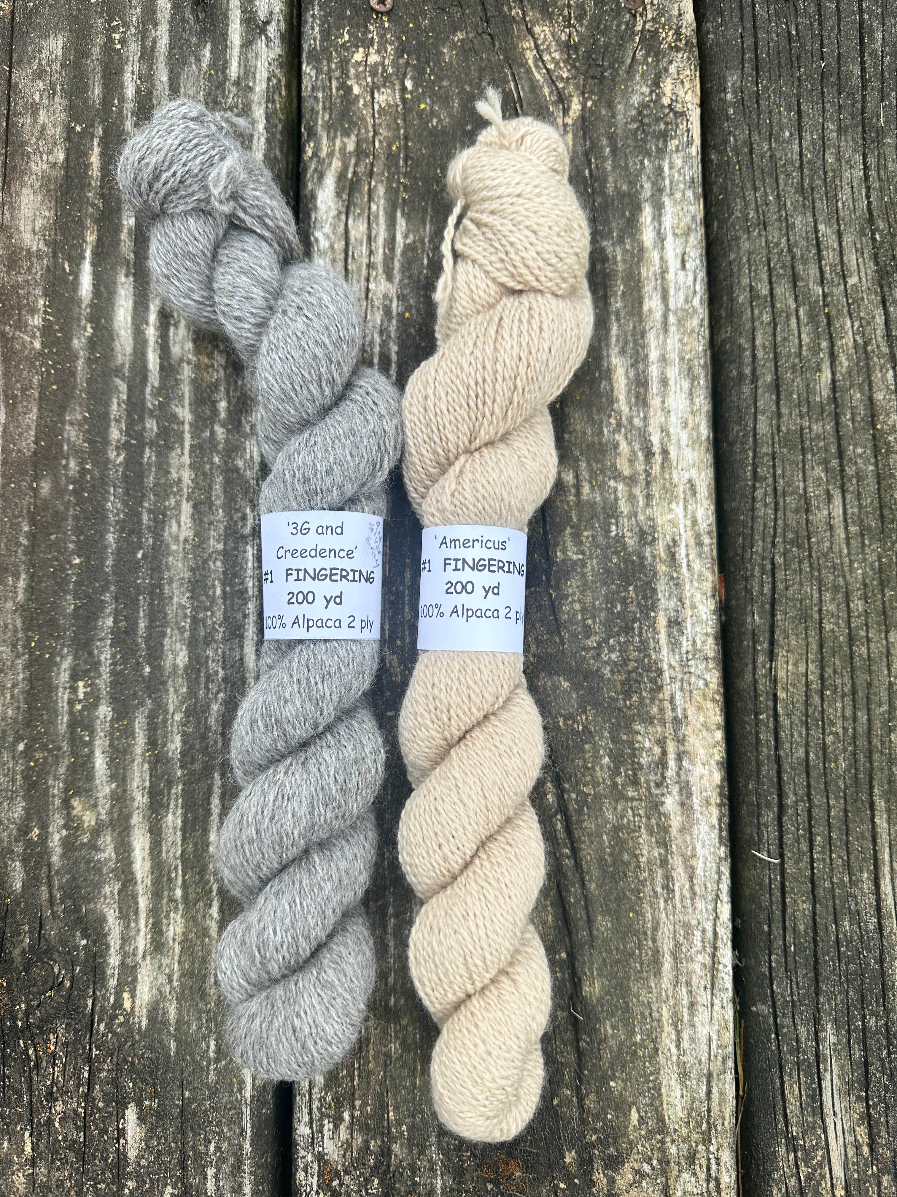 200 yd fingering weight 100% American Alpaca, natural fiber, undyed