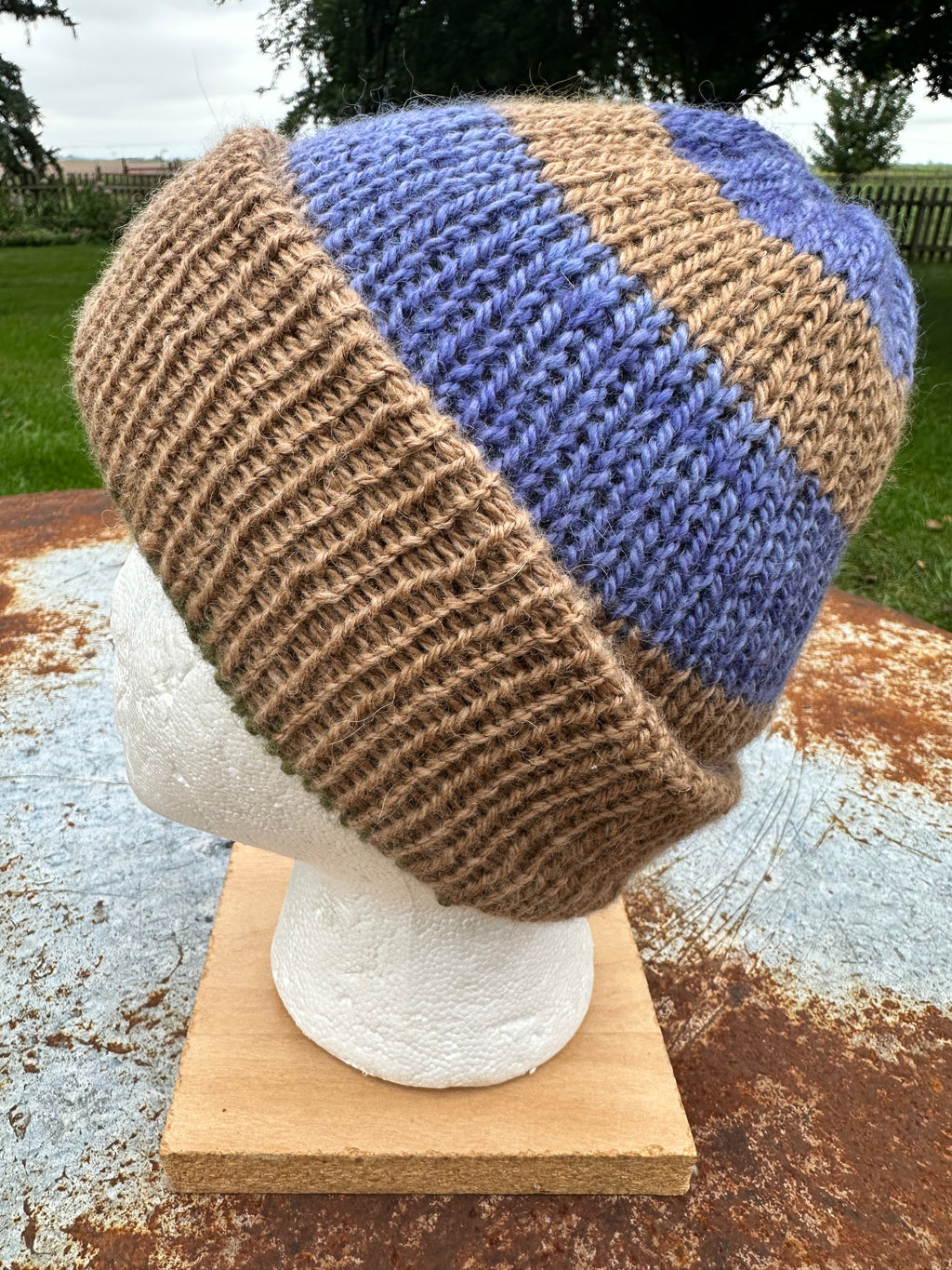 English Double knit 100% Alpaca hat with fold over brim. Reversible. 3 colors.