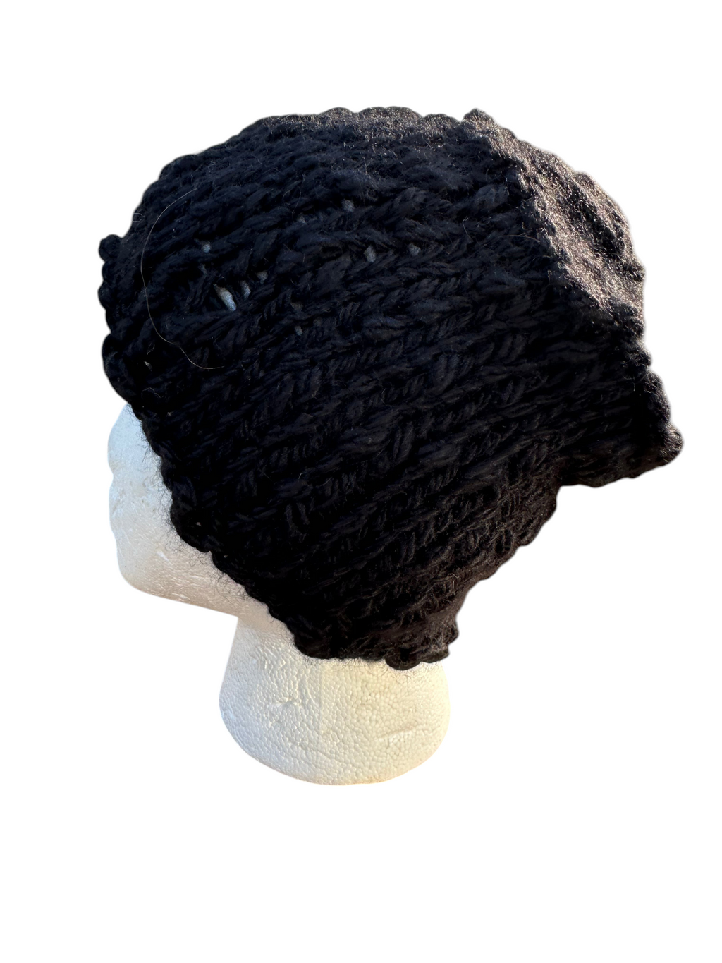 Oak Crest Alpacas and More hand-knit black chunky alpaca and wool beanie on a mannequin head