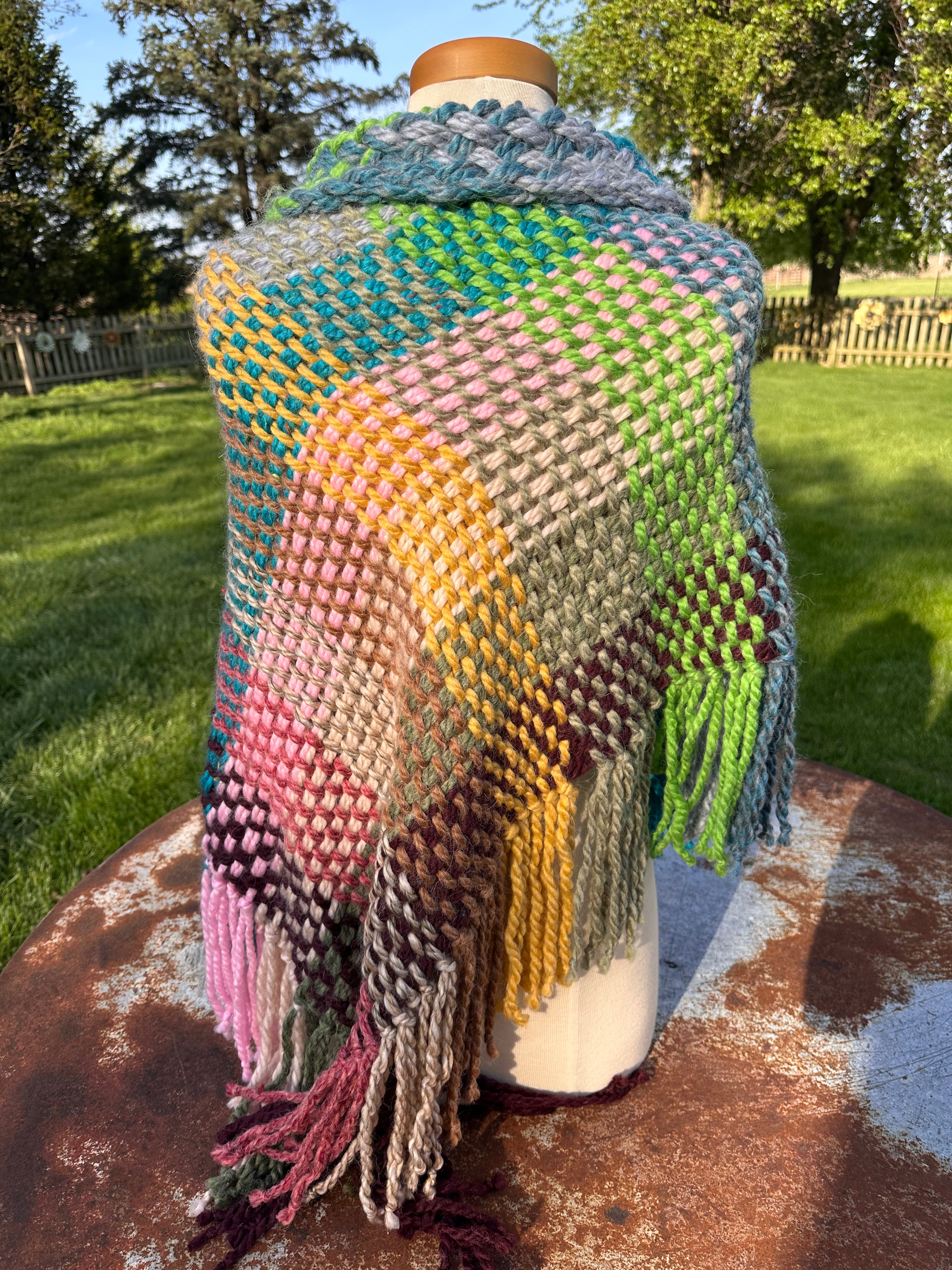 Hand woven alpaca shawl with fringe. 20% Alpaca  plus Acrylic. Chunky yarn.