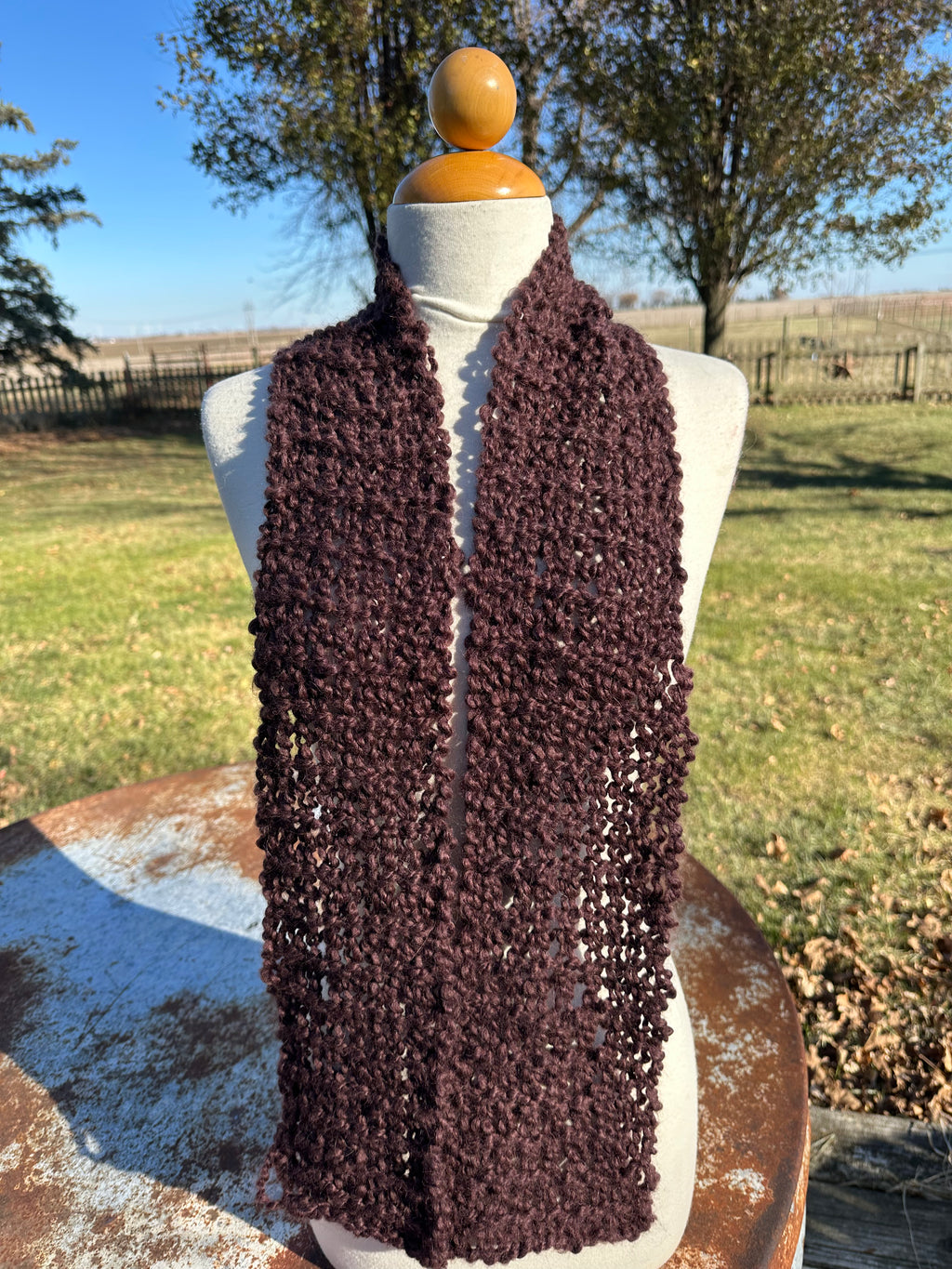 Chocolate Brown Alpaca scarf. Hand made.
