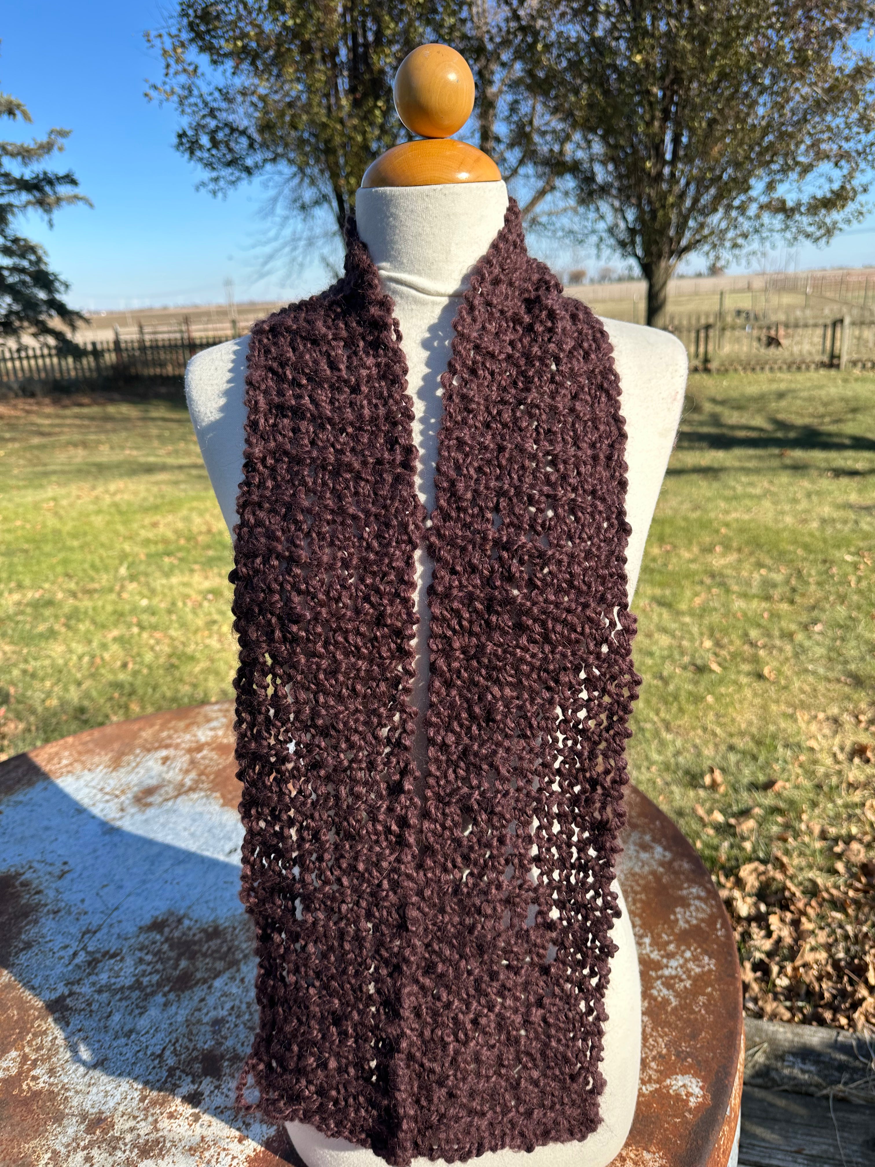 Chocolate Brown Alpaca scarf. Hand made.