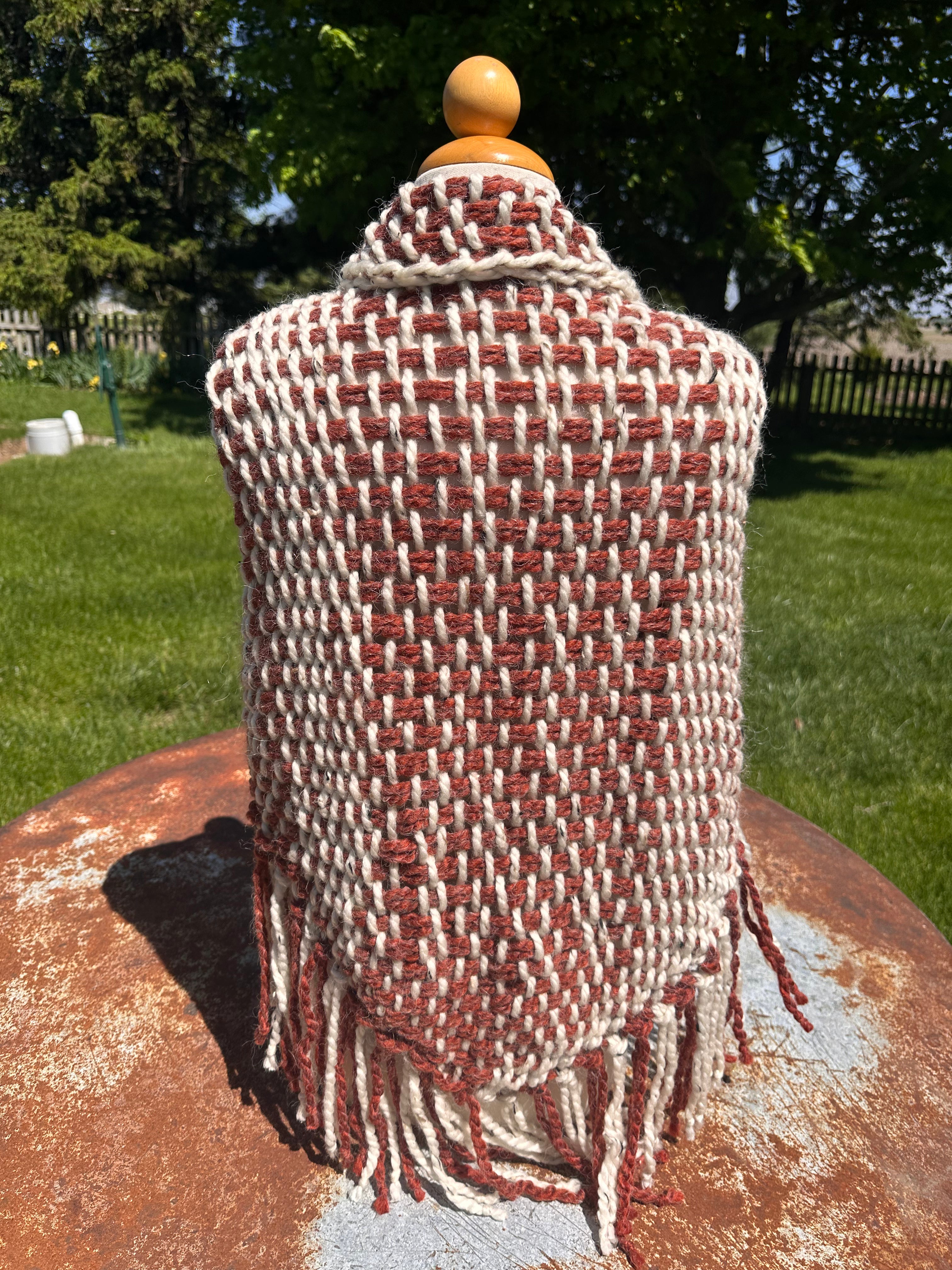 Hand woven alpaca shawl with fringe. 20% Alpaca  plus Acrylic. Chunky yarn.