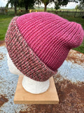 Double knit 100% Alpaca hat with fold over brim. Reversible.