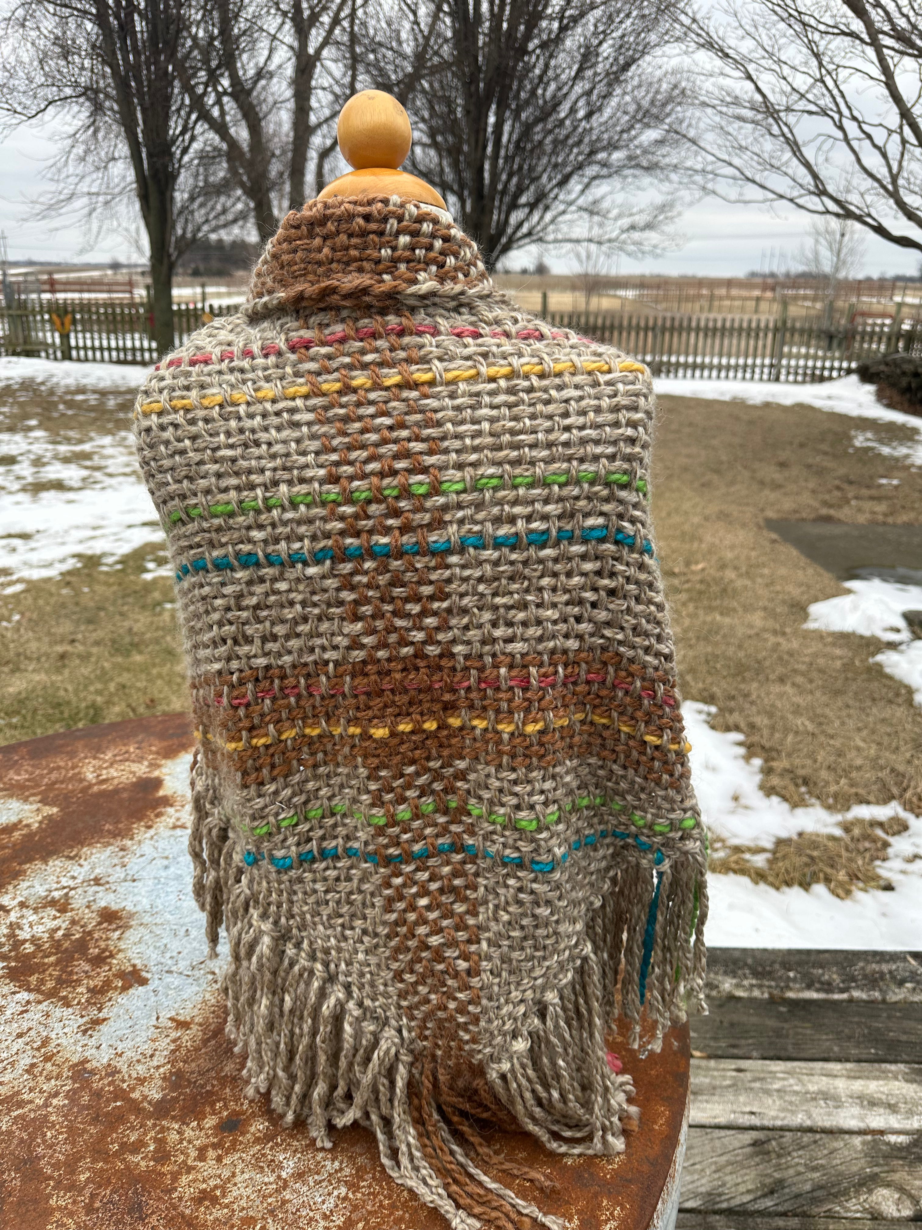 Hand woven alpaca shawl with fringe. 20% Alpaca  plus Acrylic. Chunky yarn.