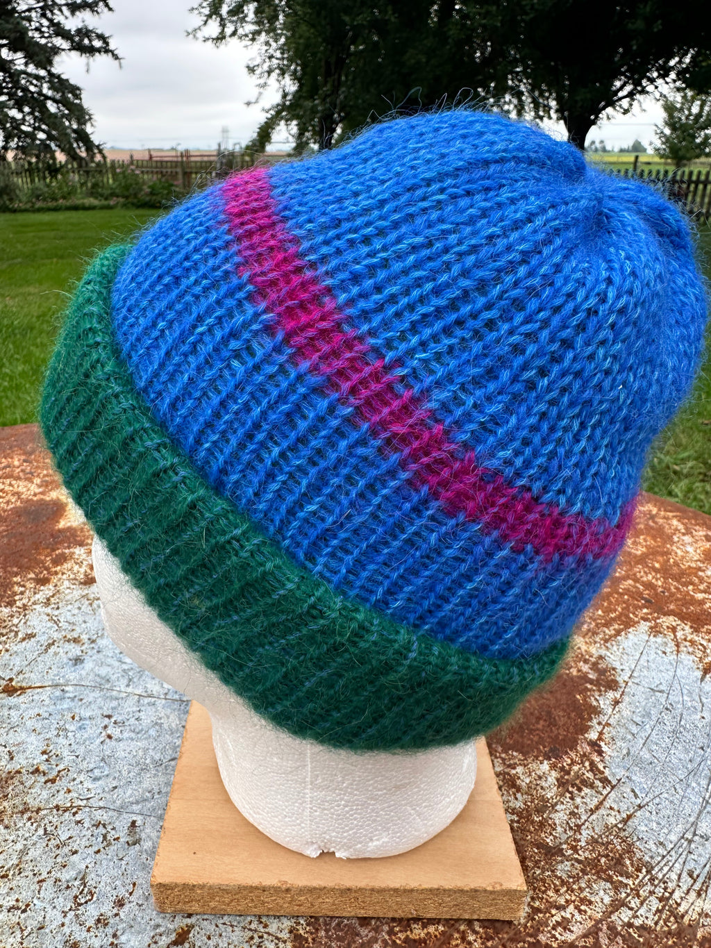 Thick English Double Knit Alpaca hat with fold over brim. Reversible. 3 colors.