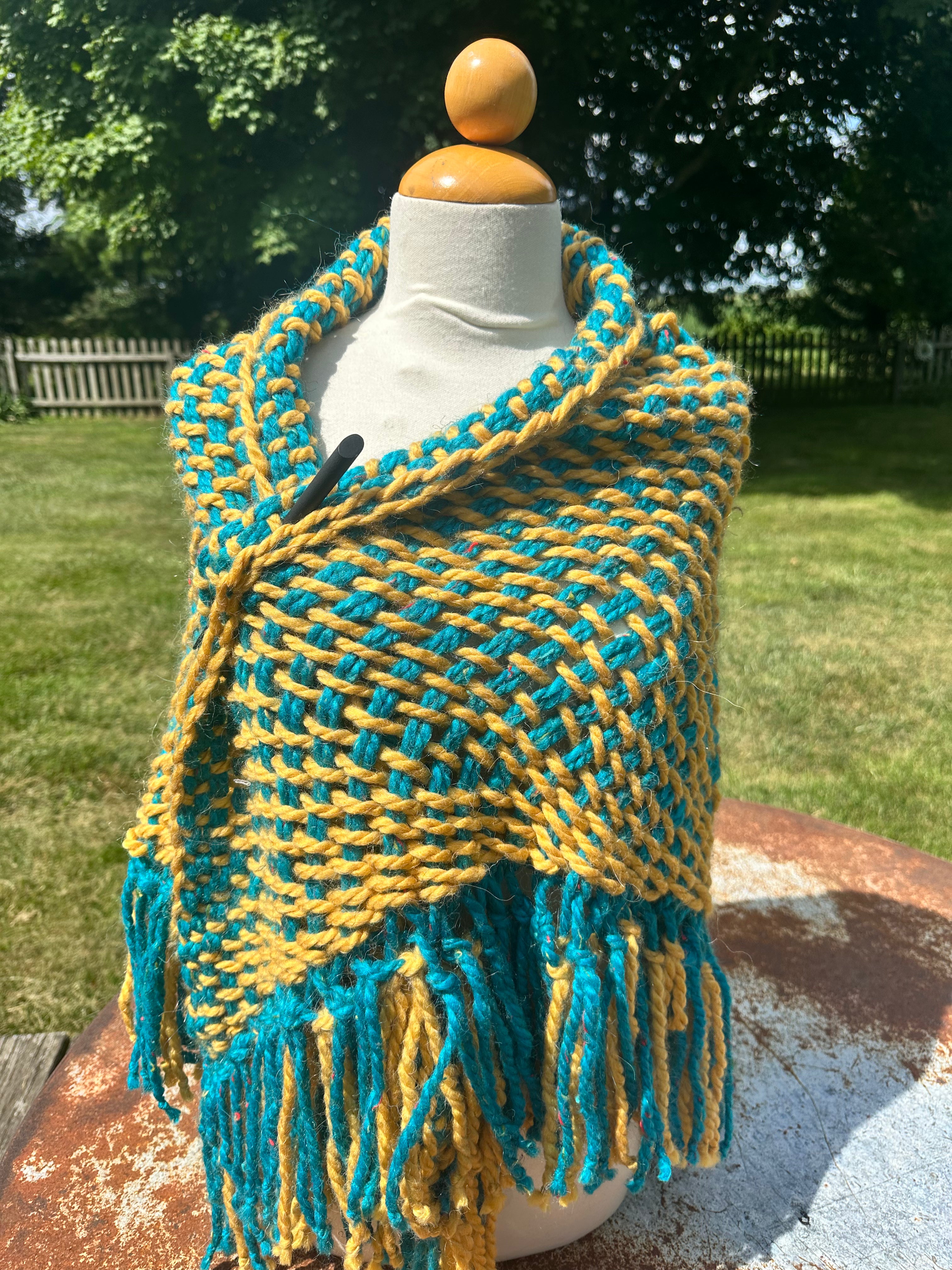 Hand woven alpaca shawl with fringe. 20% Alpaca  plus Acrylic. Chunky yarn. (Copy)