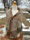 Hand woven alpaca shawl with fringe. 20% Alpaca  plus Acrylic. Chunky yarn.