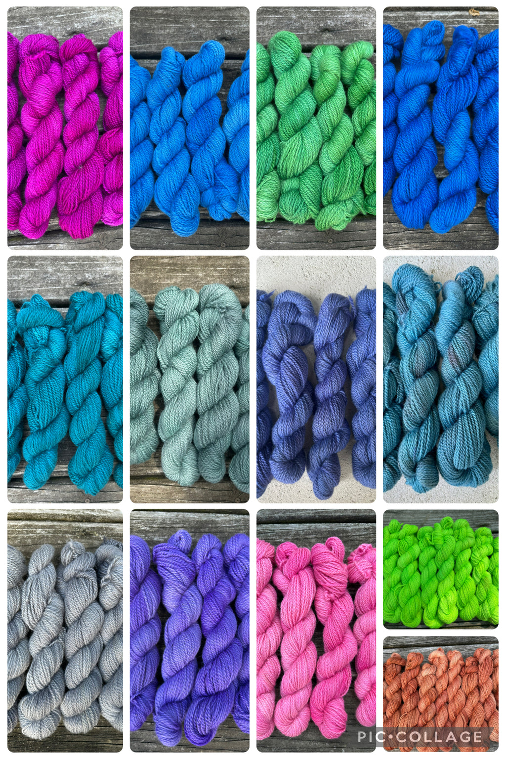 150 yd of Worsted weight 100%  American Alpaca yarn, 2 ply, from our alpacas. Hand dyed.