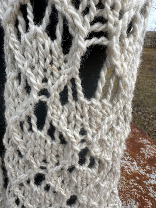 100% USA Alpaca hand knit Chunky scarf. Very soft and warm.