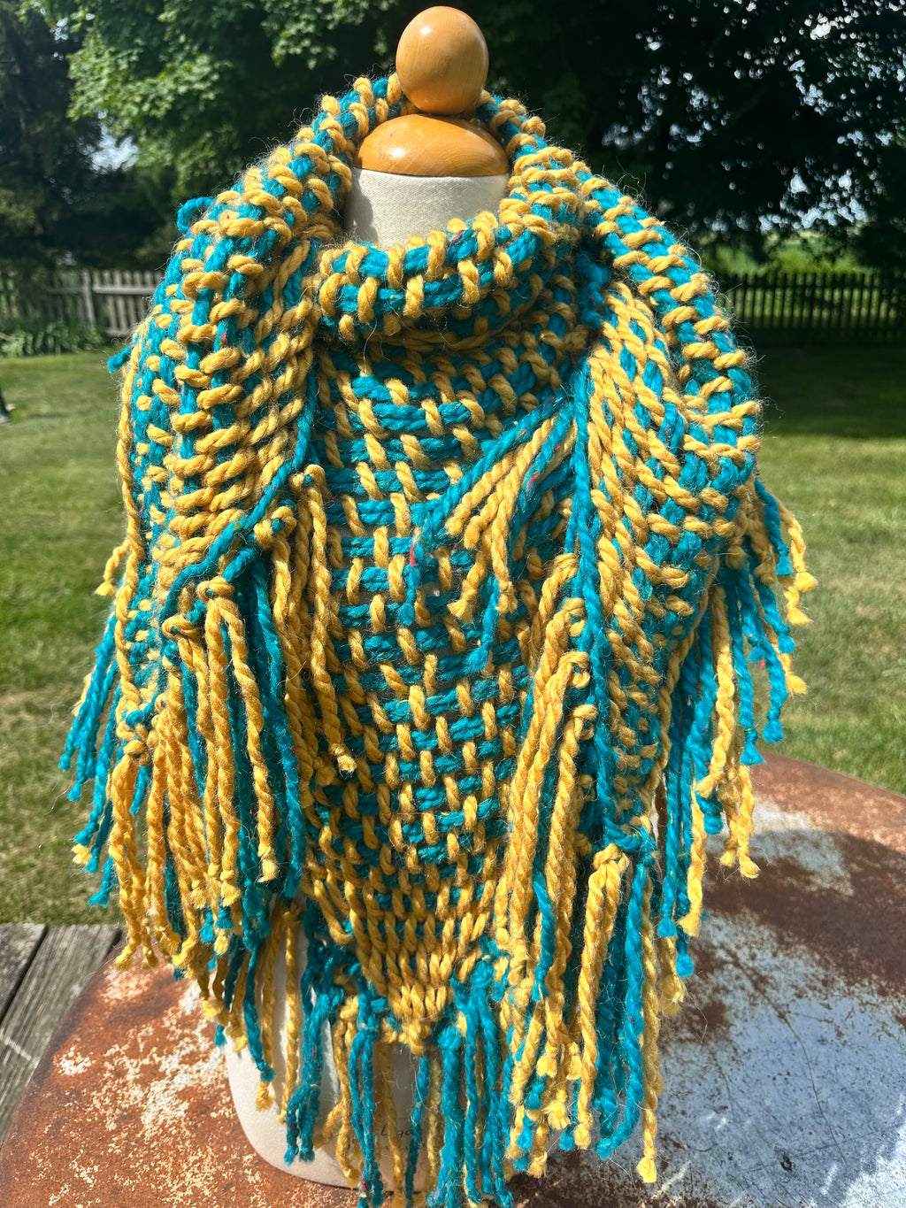 Hand woven alpaca shawl with fringe. 20% Alpaca  plus Acrylic. Chunky yarn. (Copy)