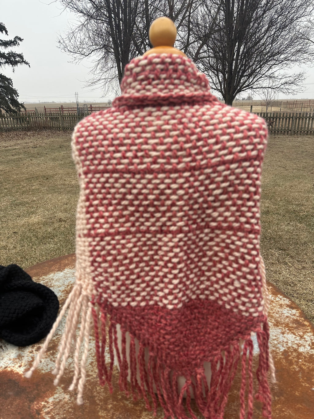 Hand woven alpaca shawl with fringe. 20% Alpaca  plus Acrylic. Chunky yarn.