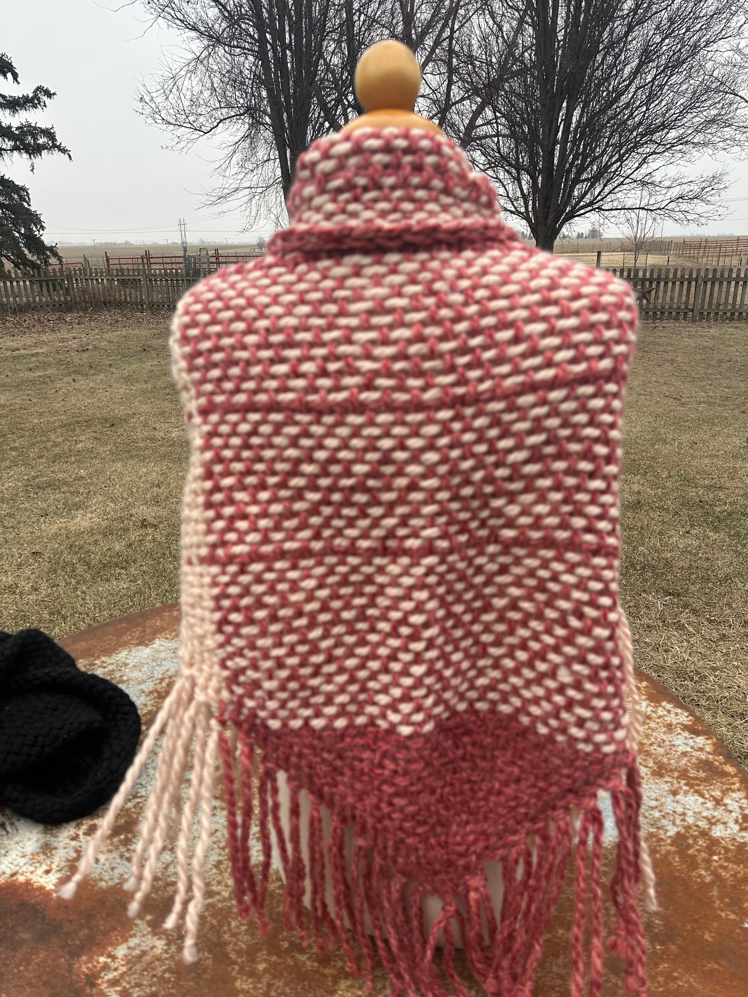 Hand woven alpaca shawl with fringe. 20% Alpaca  plus Acrylic. Chunky yarn.