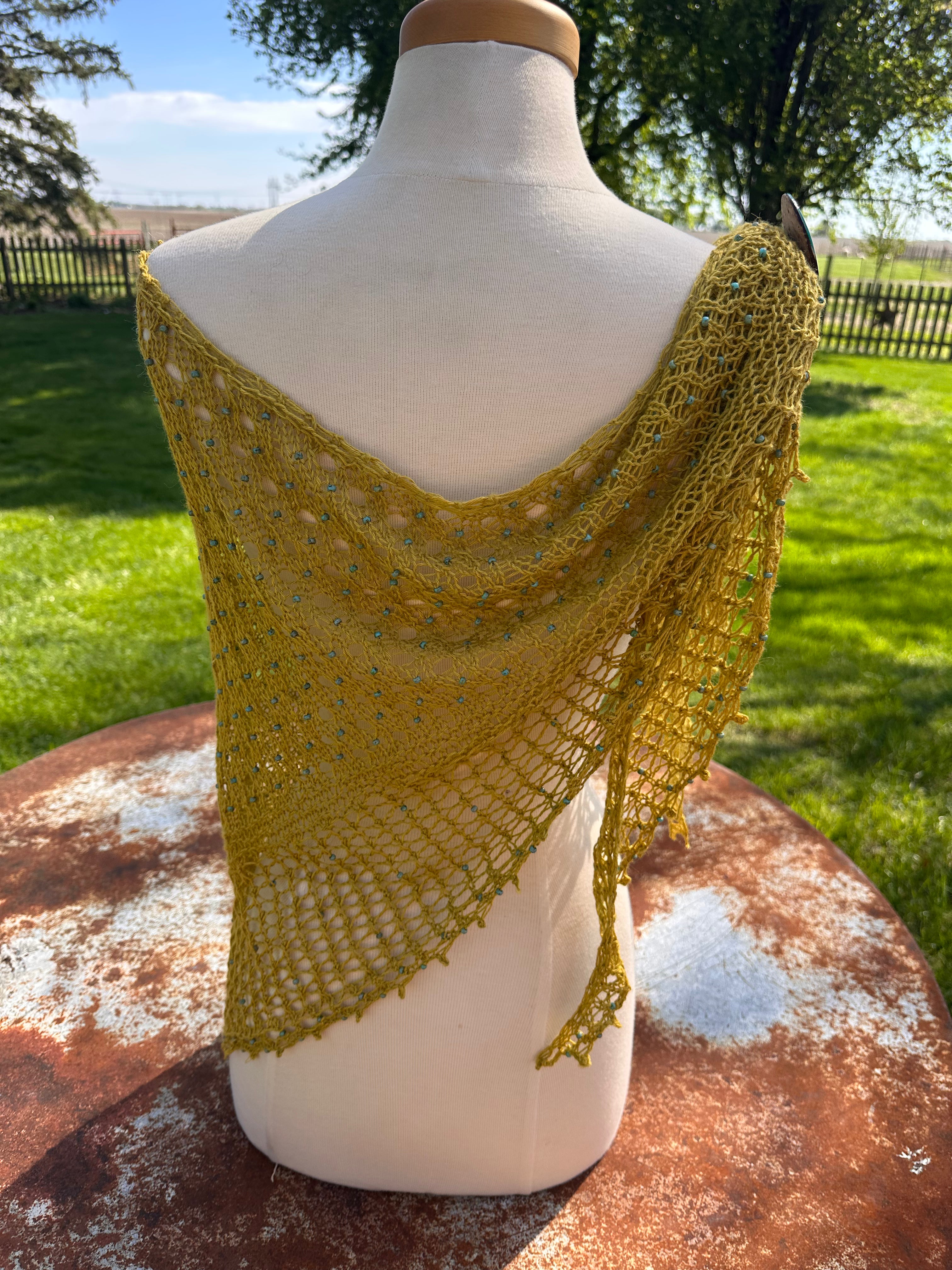 Hand knit Llama/Silk beaded lace shawl. Luxury.