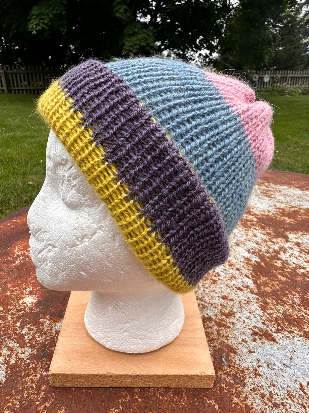 Thick Reversible English Double knit Alpaca hat with fold over brim