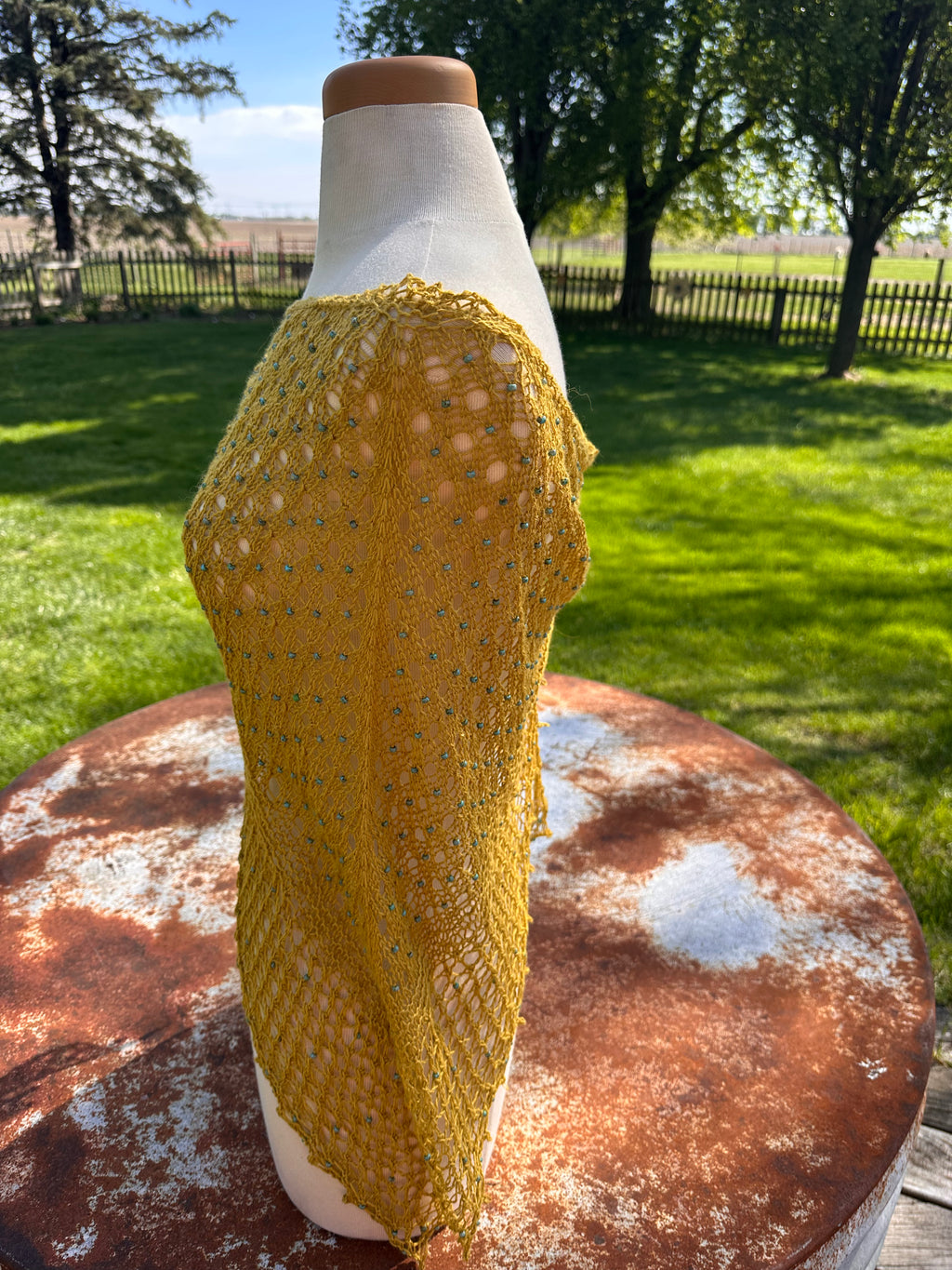 Hand knit Llama/Silk beaded lace shawl. Luxury.