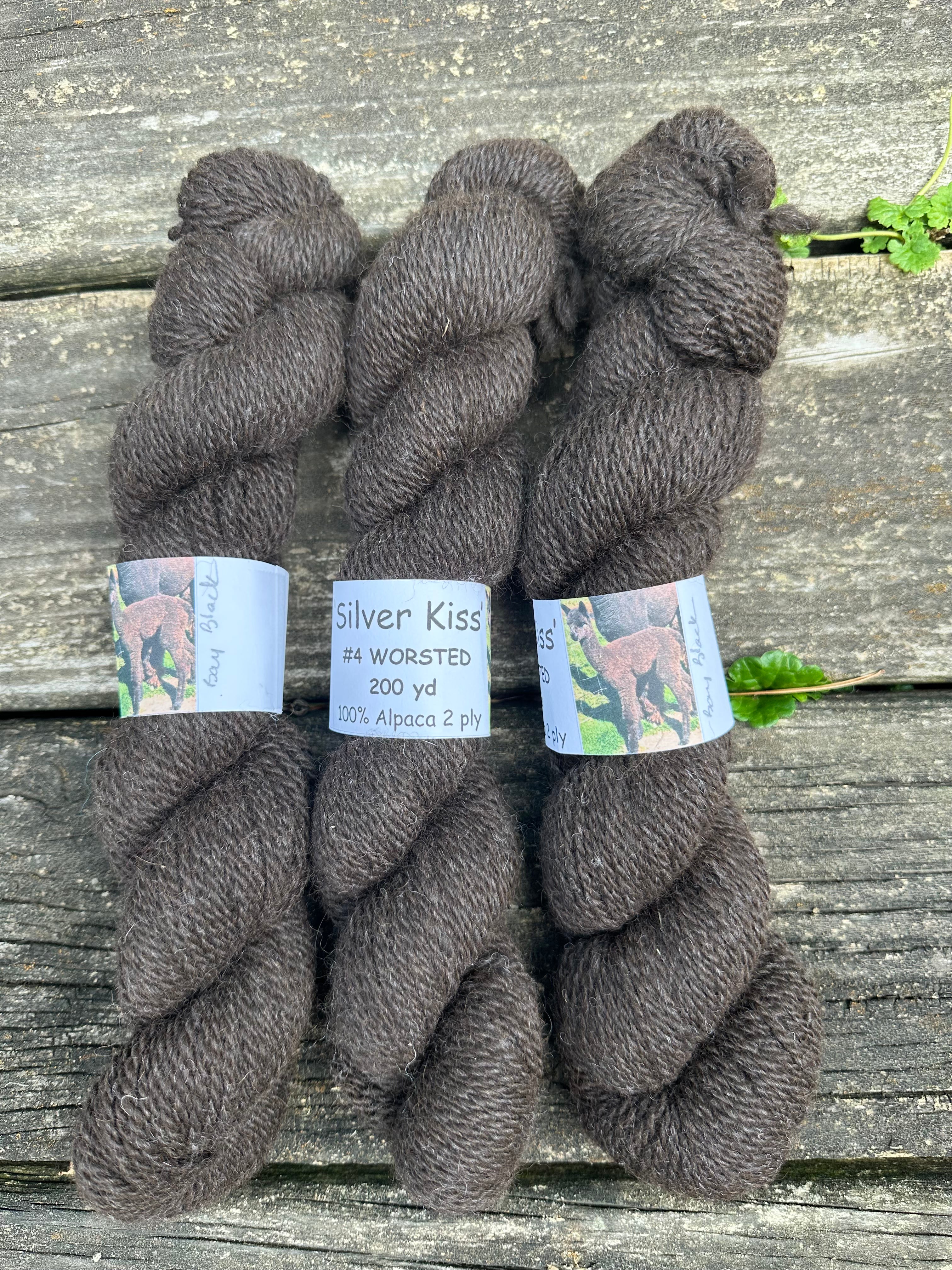 200 yd of Worsted 100% USA Alpaca from our alpacas, 2 ply. Natural Colors