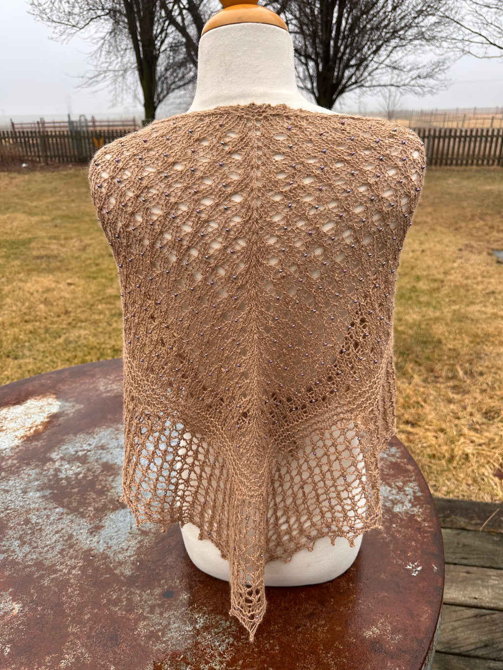 Hand knit 100% Alpaca beaded lace shawl. Luxury.