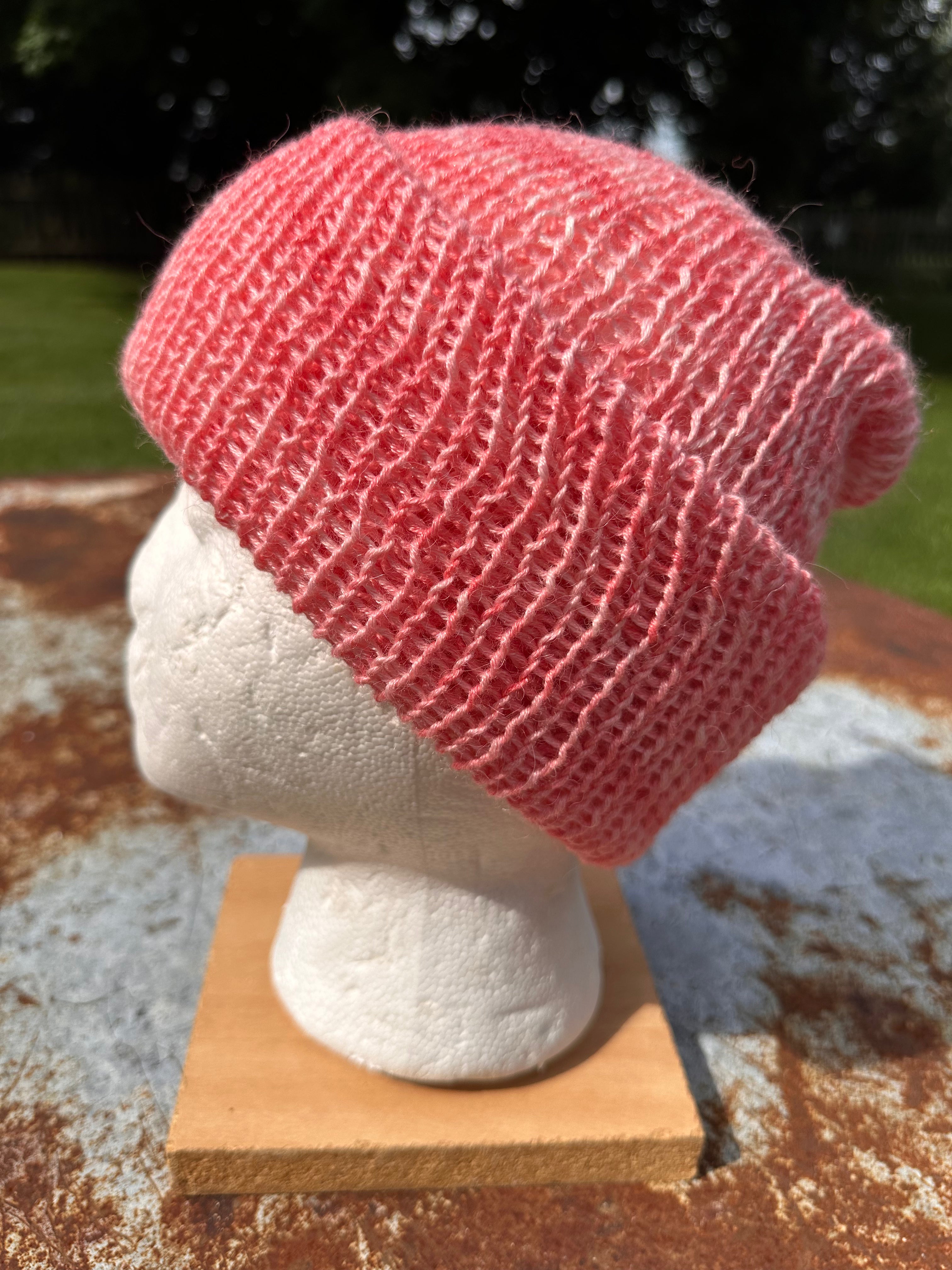 Lightweight double knit Alpaca hat with fold over brim
