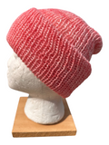 Oak Crest Alpacas and More lightweight hand-dyed pink alpaca blend double knit beanie with a fold-over brim