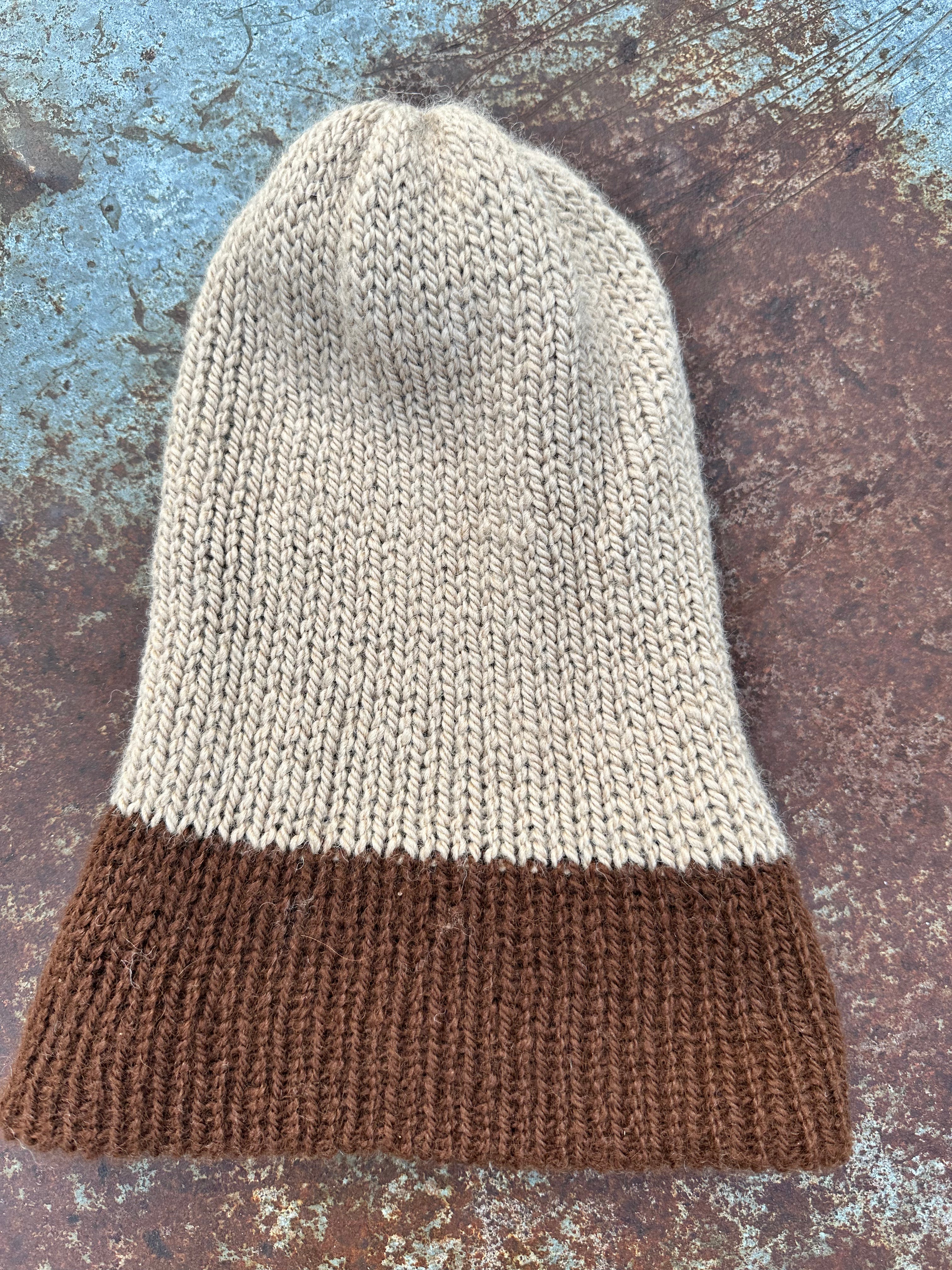 Thick Reversible English Double knit Alpaca hat with fold over brim
