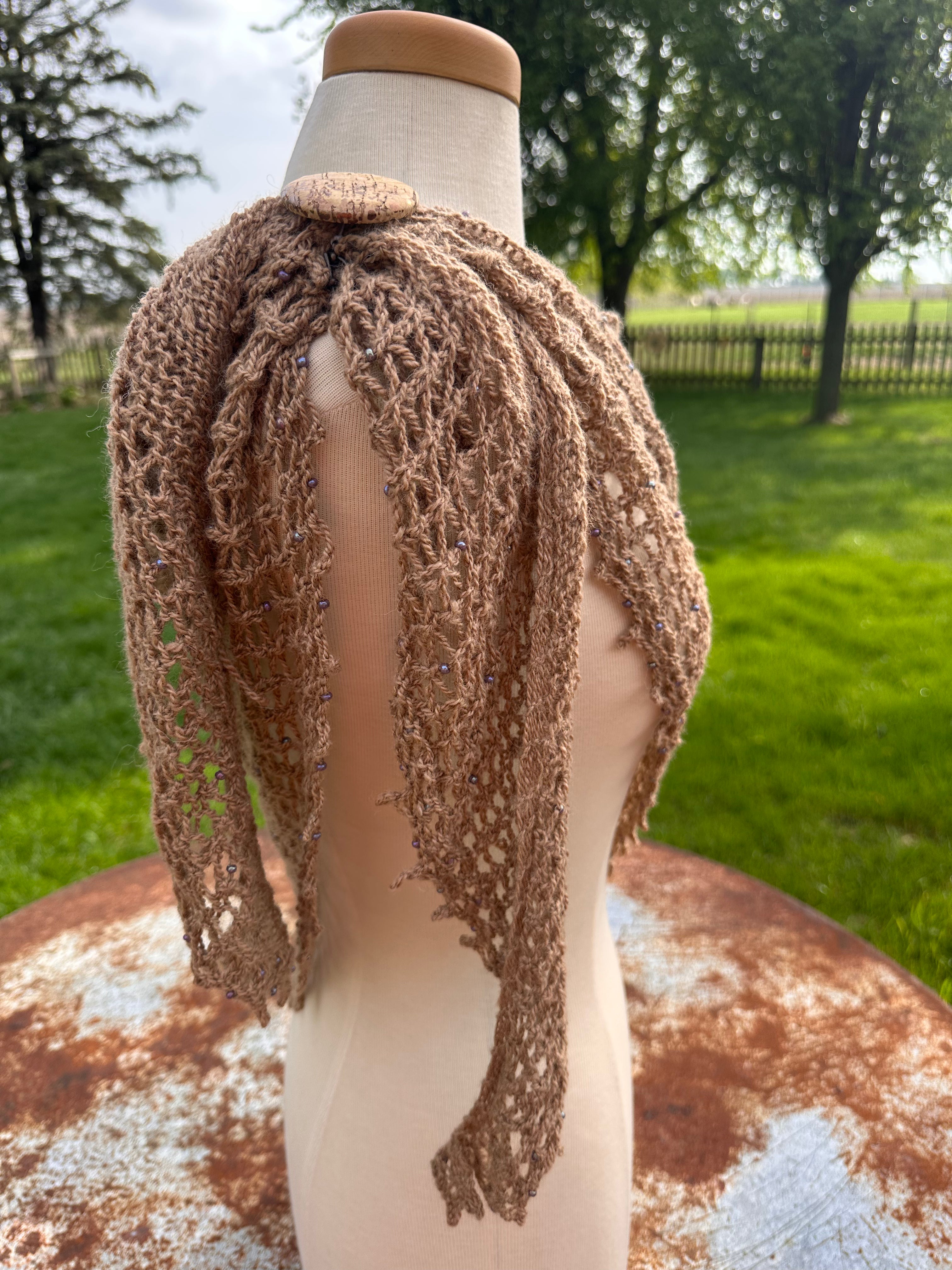 Hand knit 100% Alpaca beaded lace shawl. Luxury.