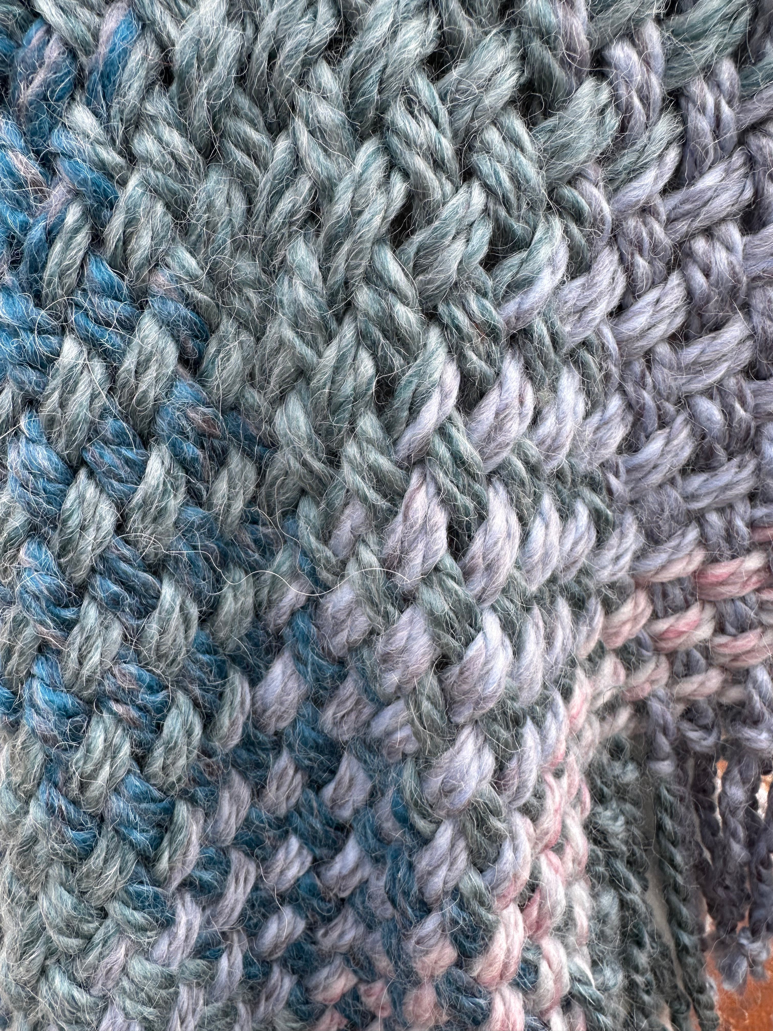 Hand woven alpaca shawl with fringe. 20% Alpaca  plus Acrylic. Chunky yarn.