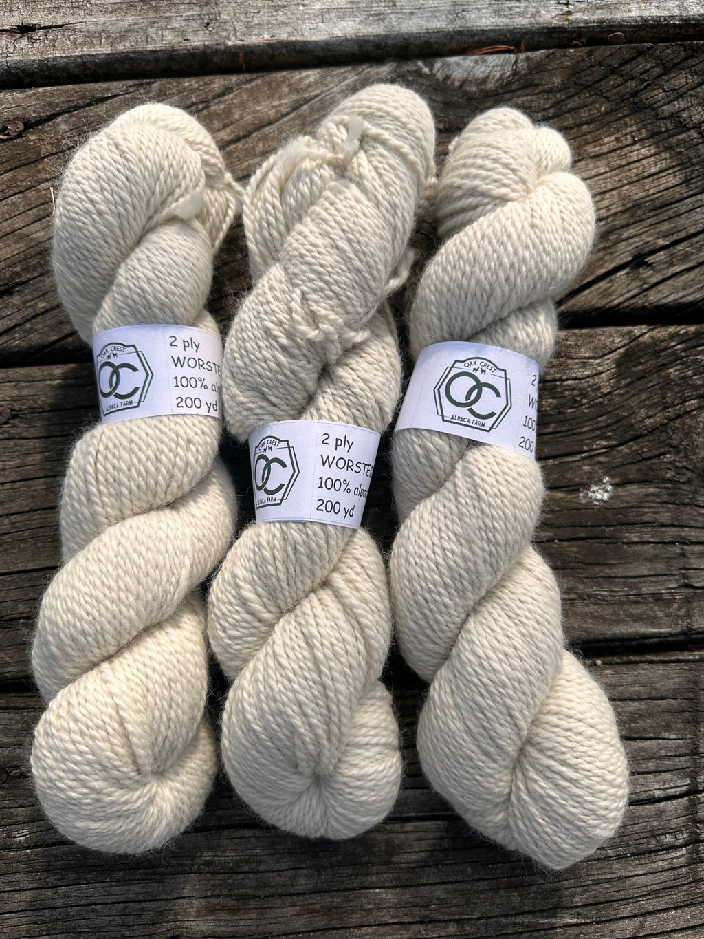 200 yd of Worsted 100% USA Alpaca from our alpacas, 2 ply. Natural Colors