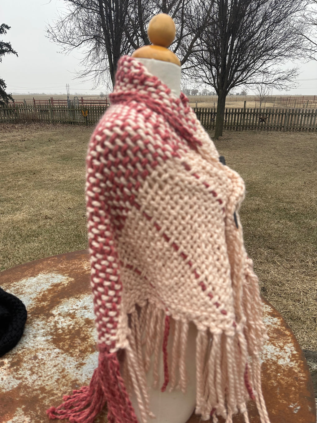 Hand woven alpaca shawl with fringe. 20% Alpaca  plus Acrylic. Chunky yarn.