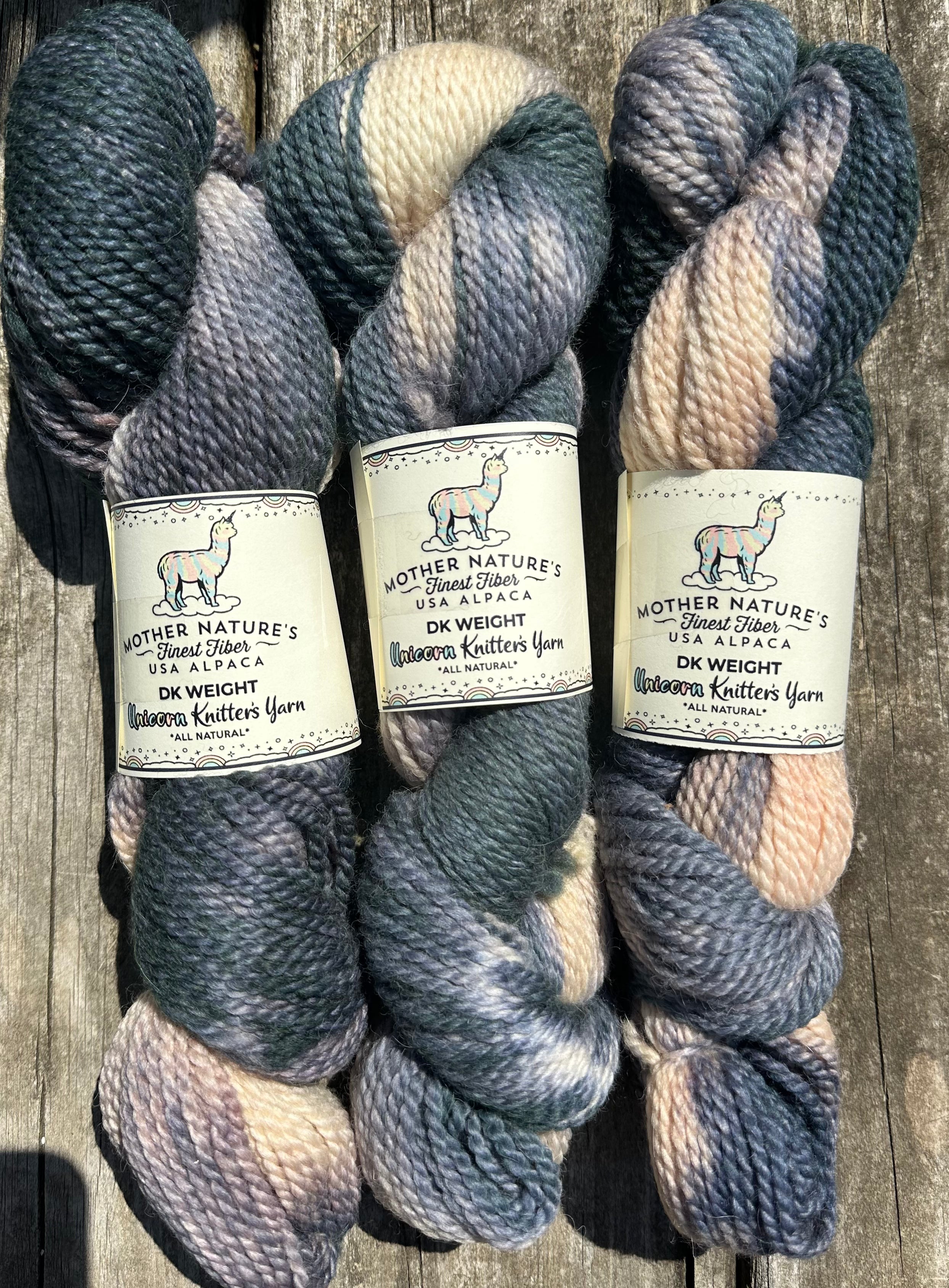 200 yards DK Variegated Alpaca/Merino Yarn.