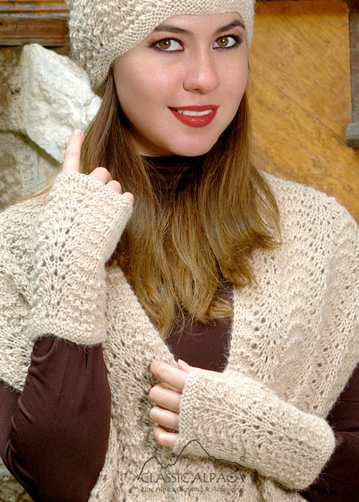 Classic Alpaca Scallop Lace Fingerless Gloves image 0