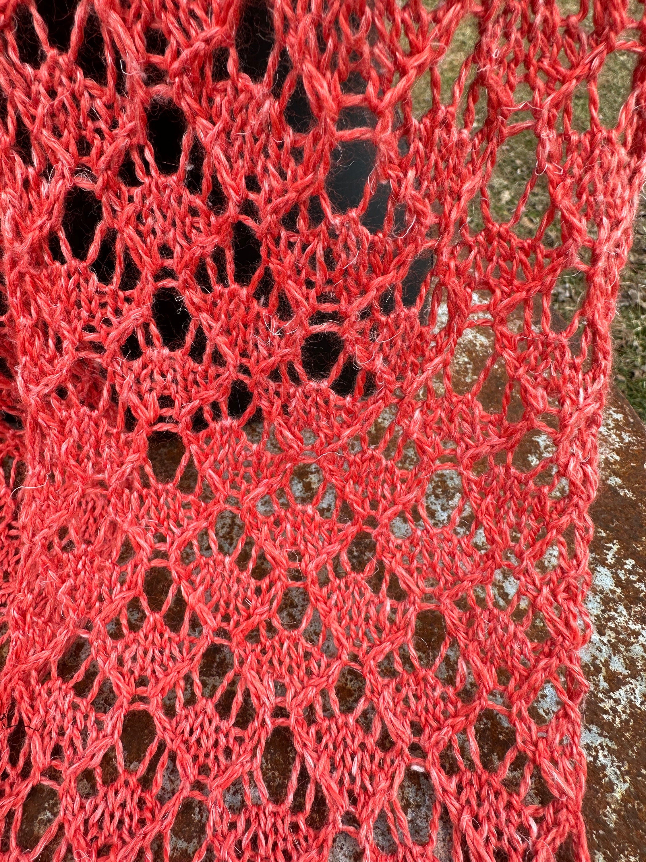 Long lacey alpaca scarf. Hand knit.