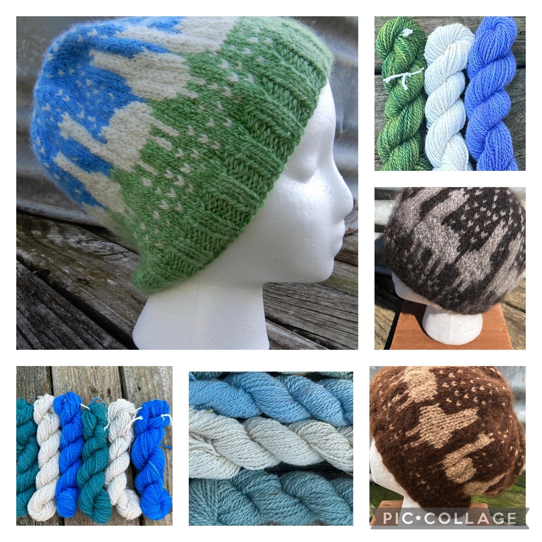 100% USA Alpaca/Llama Fair Isle Hat kit - Knitting pattern and yarn. Choice of colorway.. Natural fiber
