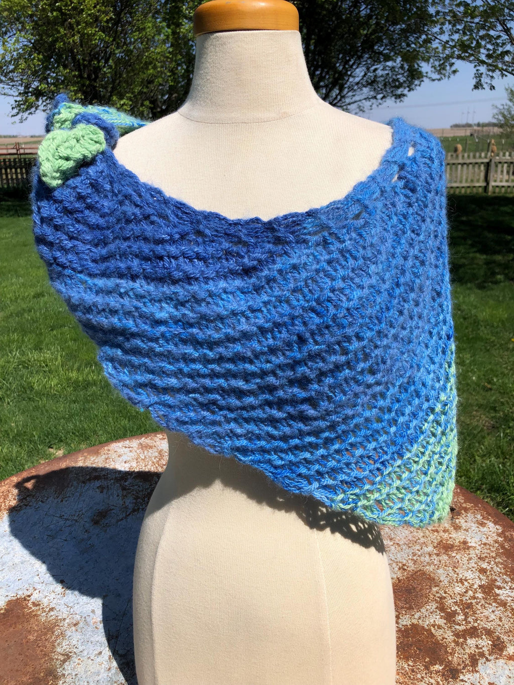 Alpaca hand knit  shawl. Very soft and warm.