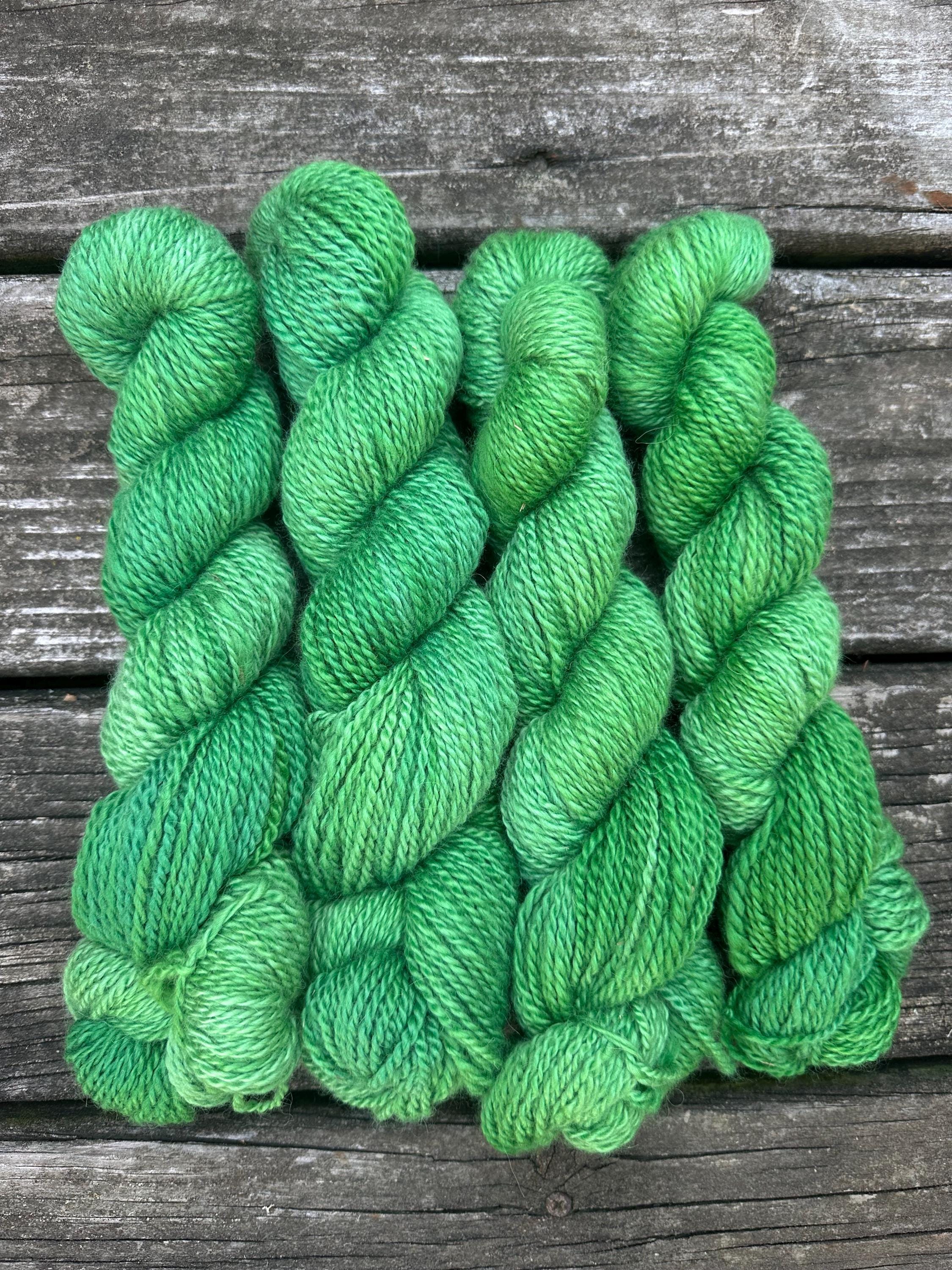 150 yd of Worsted weight 100%  American Alpaca yarn, 2 ply, from our alpacas. Hand dyed.
