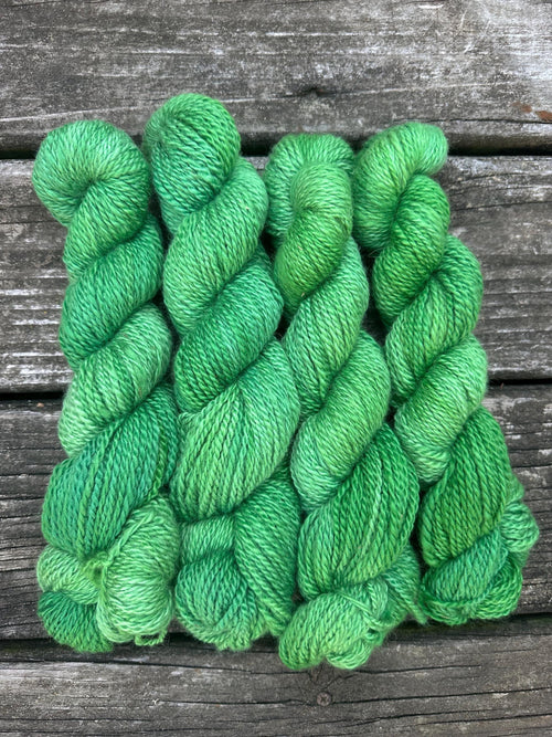 150 yd of Worsted weight 100%  American Alpaca yarn, 2 ply, from our alpacas. Hand dyed.