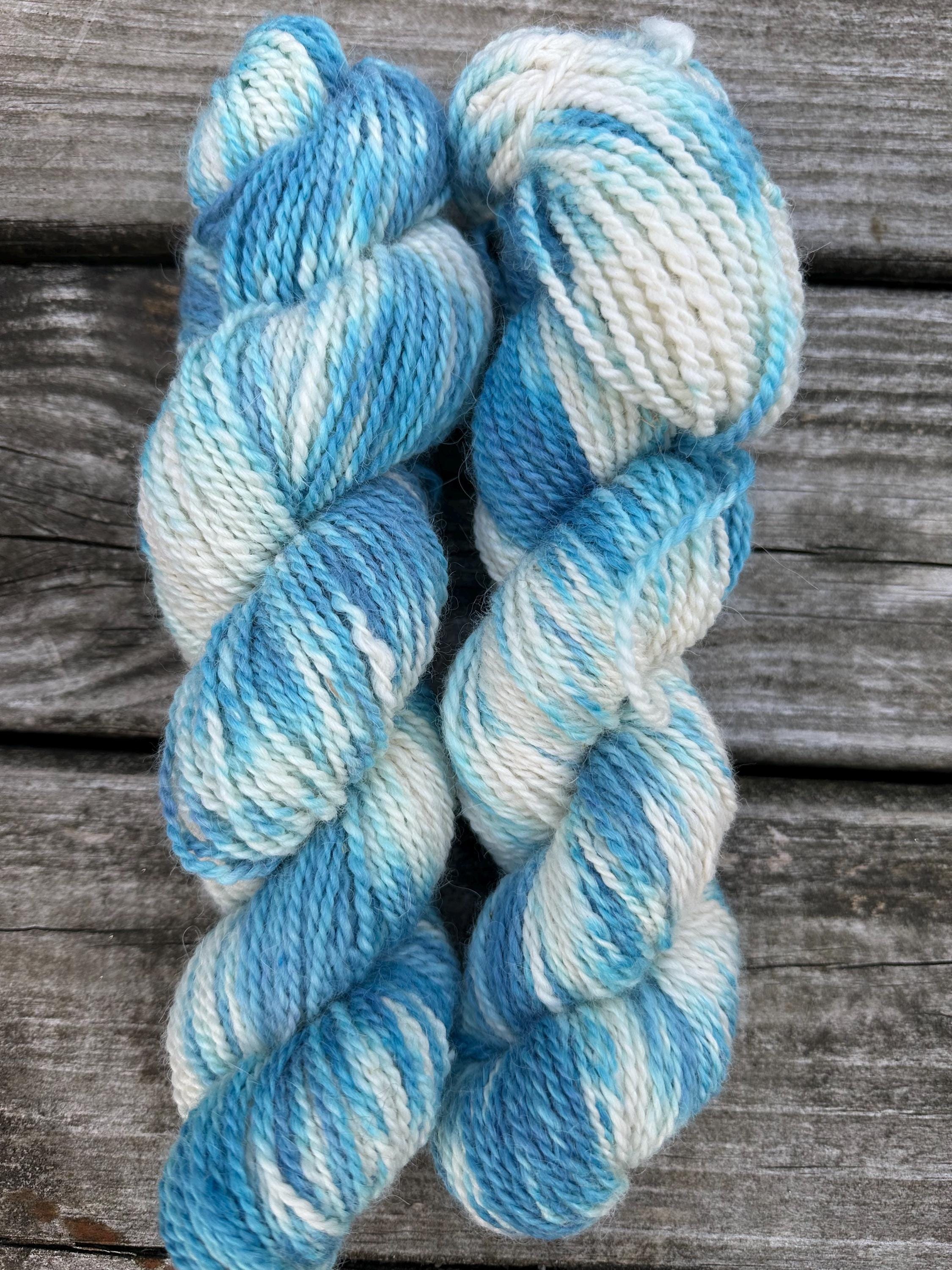 200 yd of worsted 100%  American Alpaca yarn, 2 ply, from our alpacas. Variegated. Hand dyed.