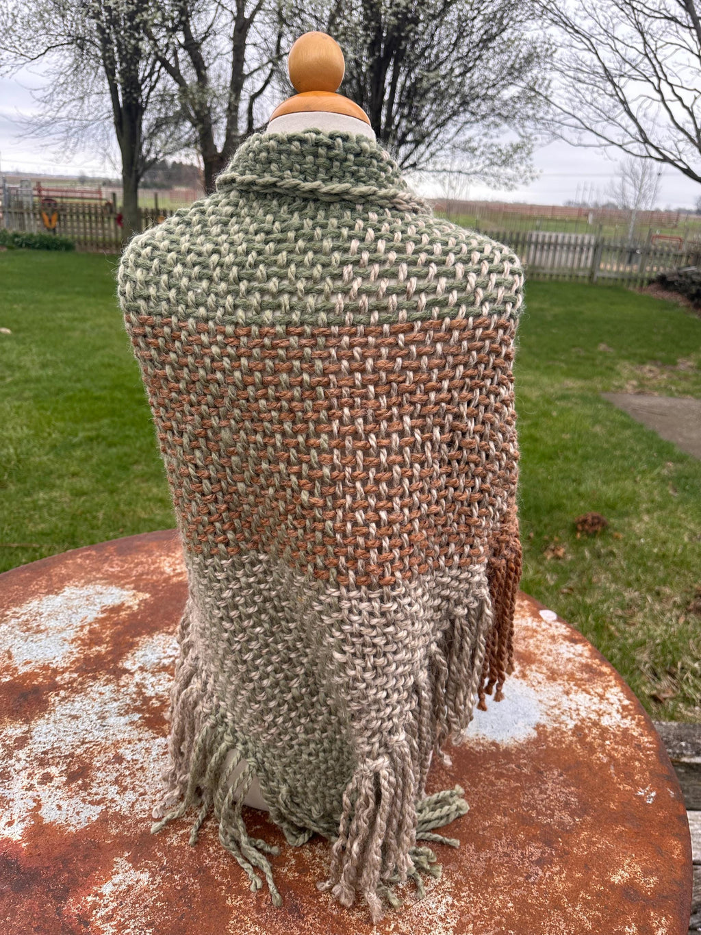 Hand woven alpaca shawl with fringe. 20% Alpaca  plus Acrylic. Chunky yarn.
