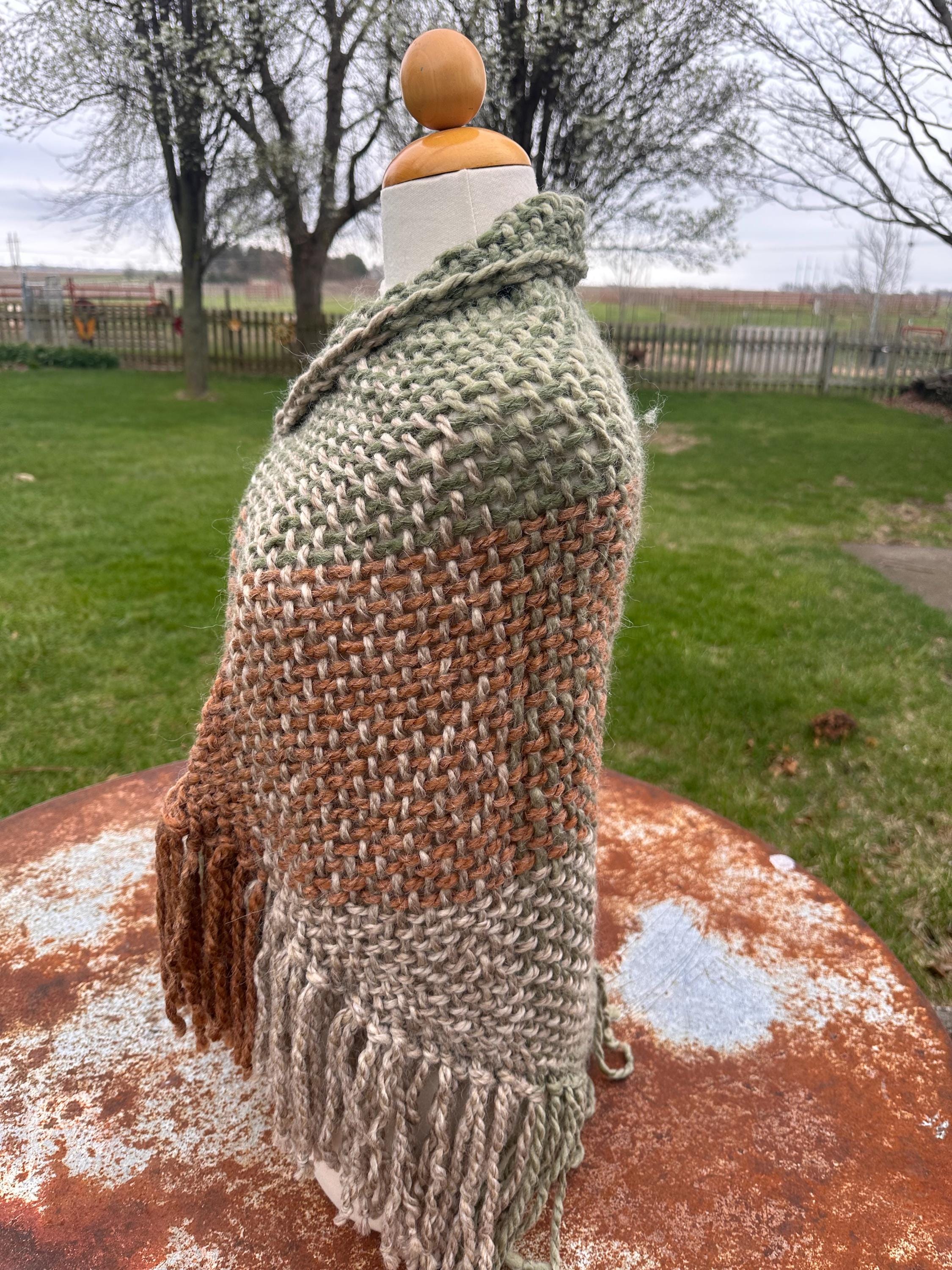 Hand woven alpaca shawl with fringe. 20% Alpaca  plus Acrylic. Chunky yarn.