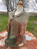 Hand woven alpaca shawl with fringe. 20% Alpaca  plus Acrylic. Chunky yarn.