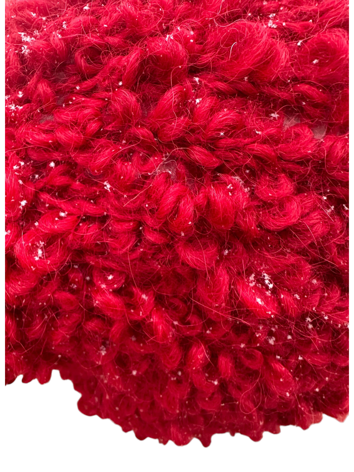 Oak Crest Alpacas and More hand-knit red textured alpaca wool hat with delicate snowflake details