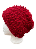 Oak Crest Alpacas and More hand-knit red textured alpaca wool blend hat on a mannequin head