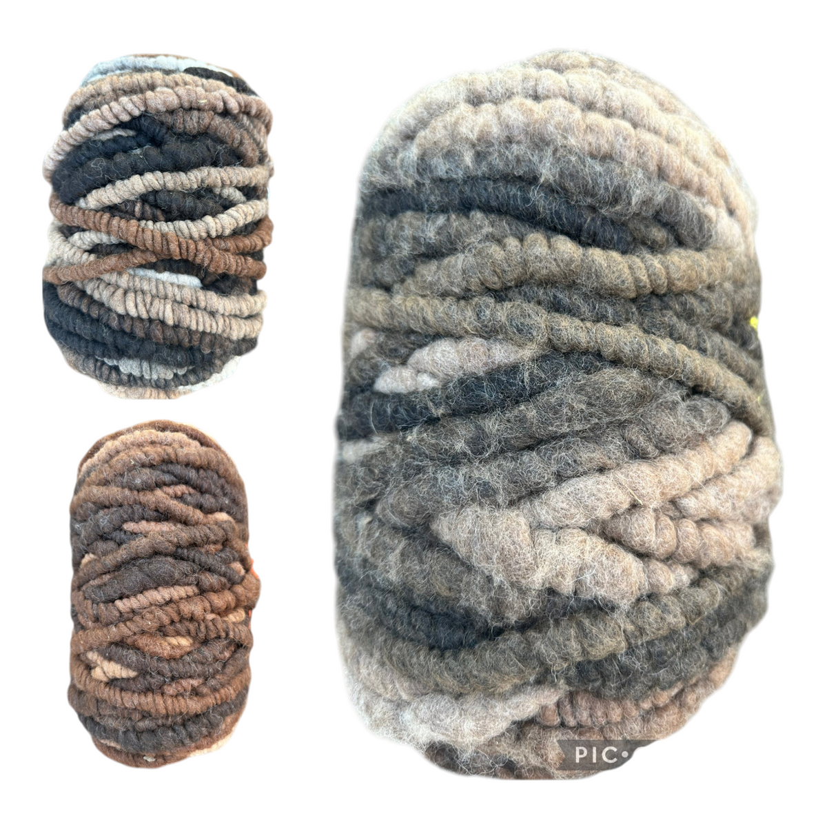Oak Crest Alpacas and More multicolored alpaca rug yarn bumps with a cotton core for weaving and crochet projects.