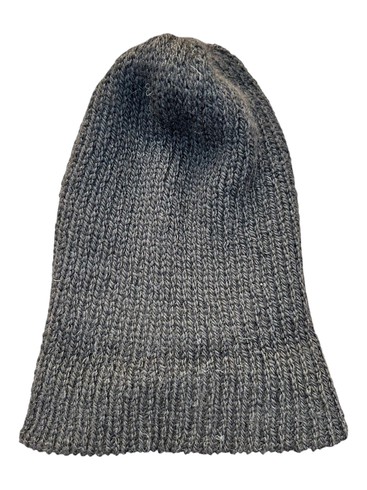 Oak Crest Alpacas and More reversible black and gray double knit alpaca wool hat with a fold over brim.