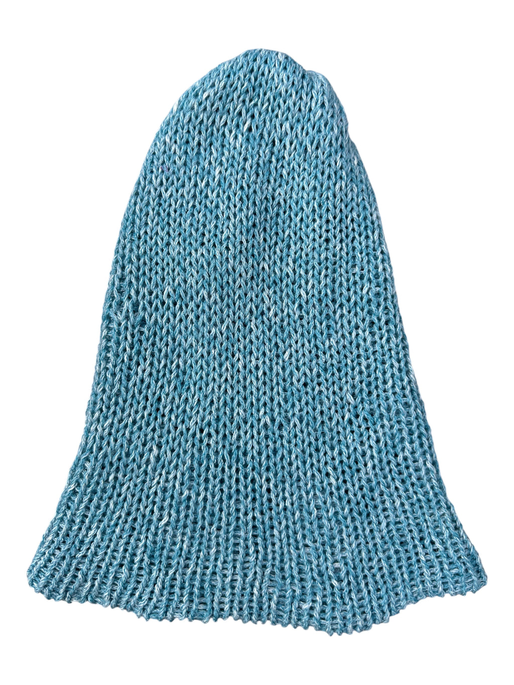 Oak Crest Alpacas and More lightweight blue double knit alpaca and cotton beanie with a versatile fold over brim