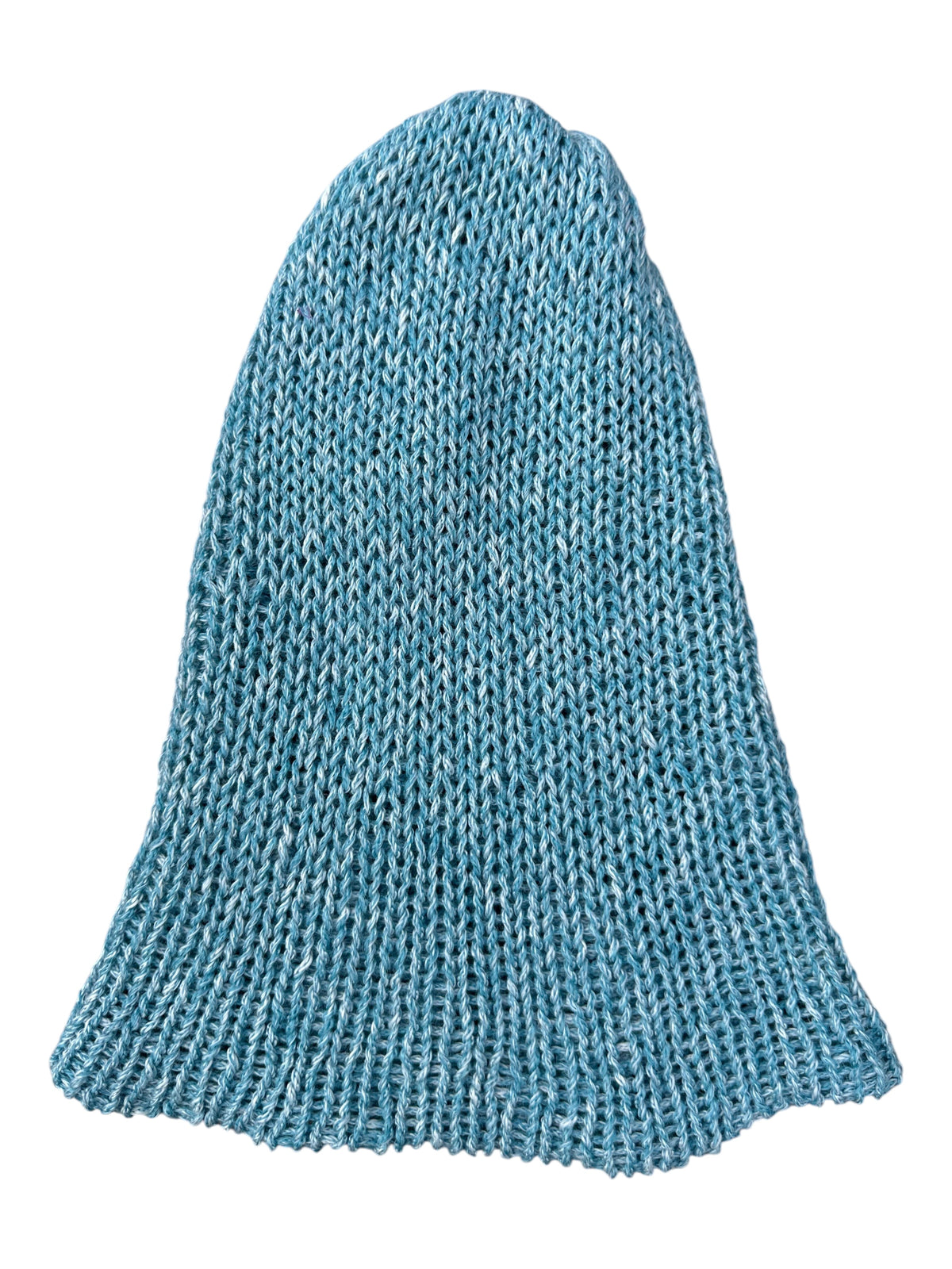 Oak Crest Alpacas and More lightweight blue double knit alpaca and cotton beanie with a versatile fold over brim