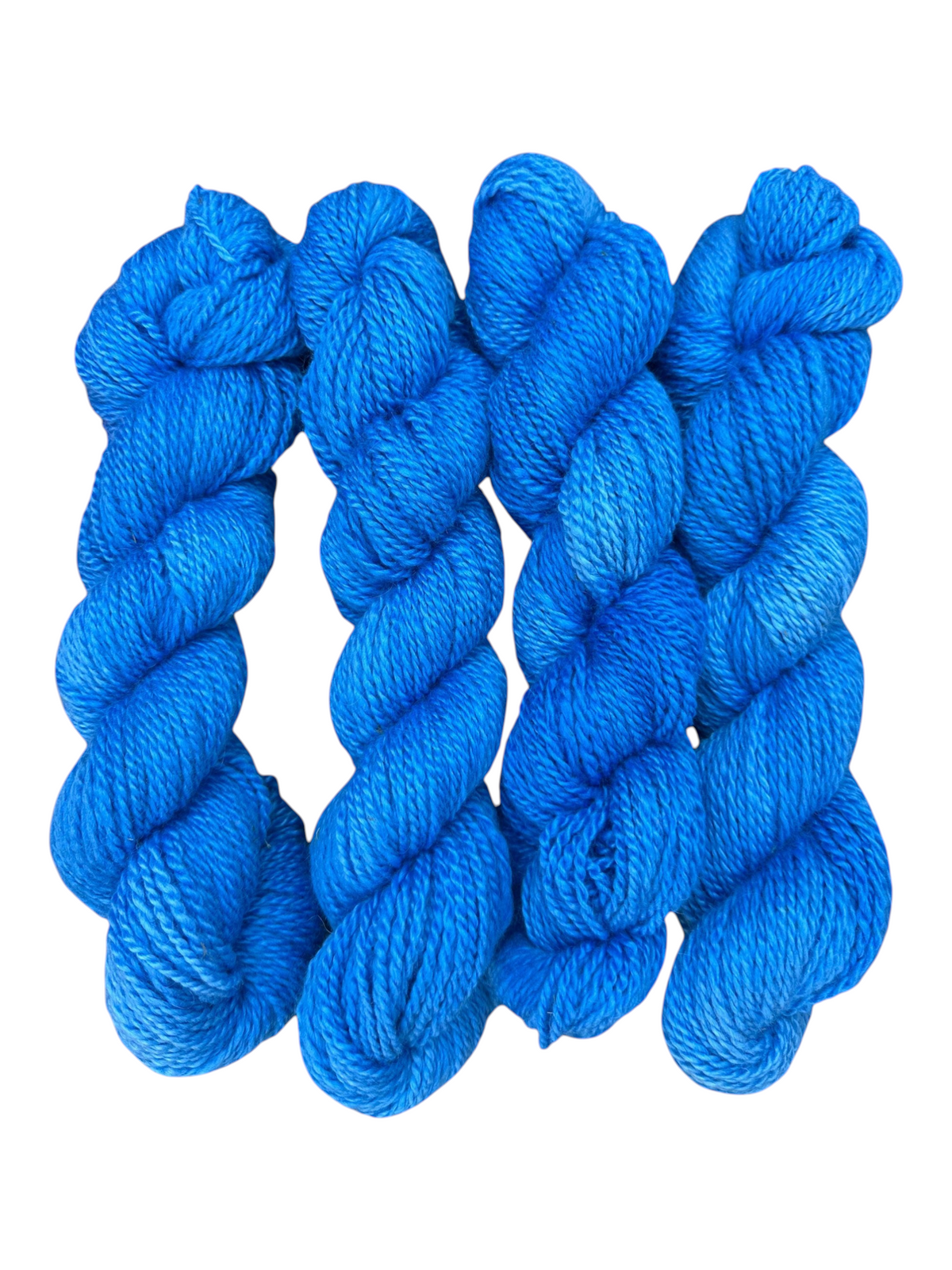 Oak Crest Alpacas and More hand dyed bright blue worsted weight 100% American alpaca yarn skeins