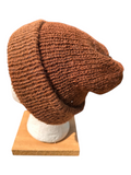 Oak Crest Alpacas and More brown double knit alpaca wool beanie with a fold over brim on a mannequin head