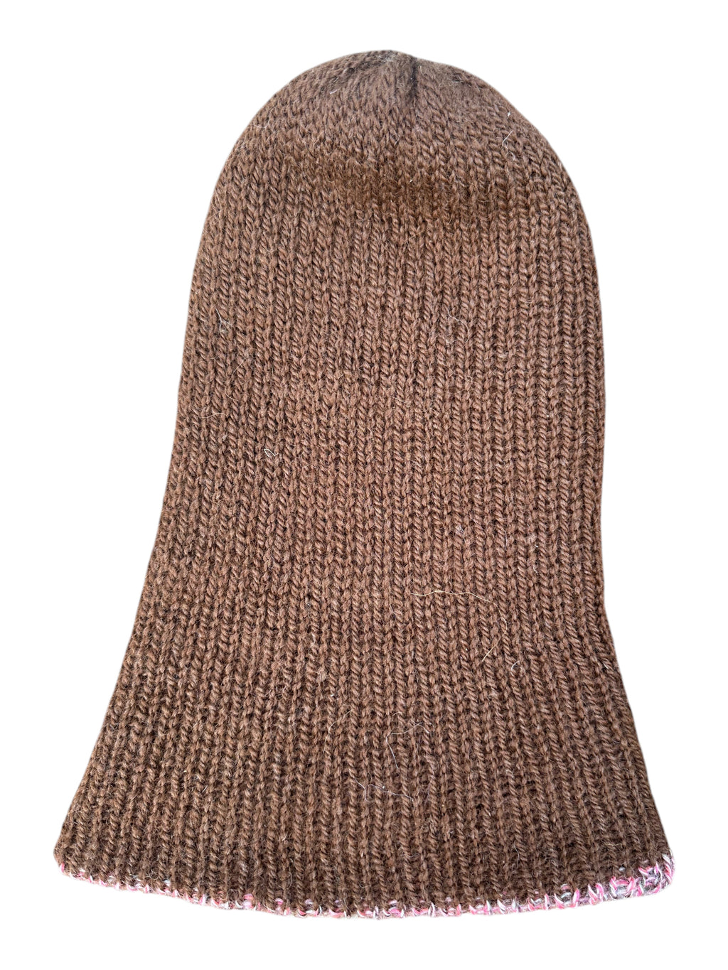 Oak Crest Alpacas and More reversible brown and pink double knit alpaca wool hat with a fold over brim
