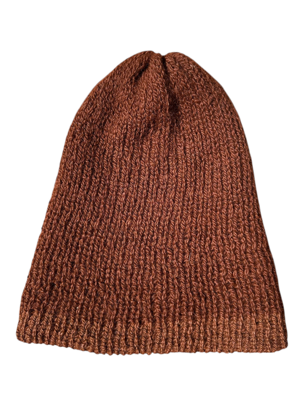 Oak Crest Alpacas and More brown double knit alpaca wool beanie with a versatile fold over brim design